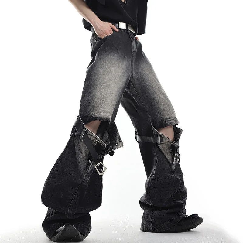 Vintage Bell-bottomed jeans wide legs straight with a joint punk Size US 32 / EU 48 - 2 Thumbnail
