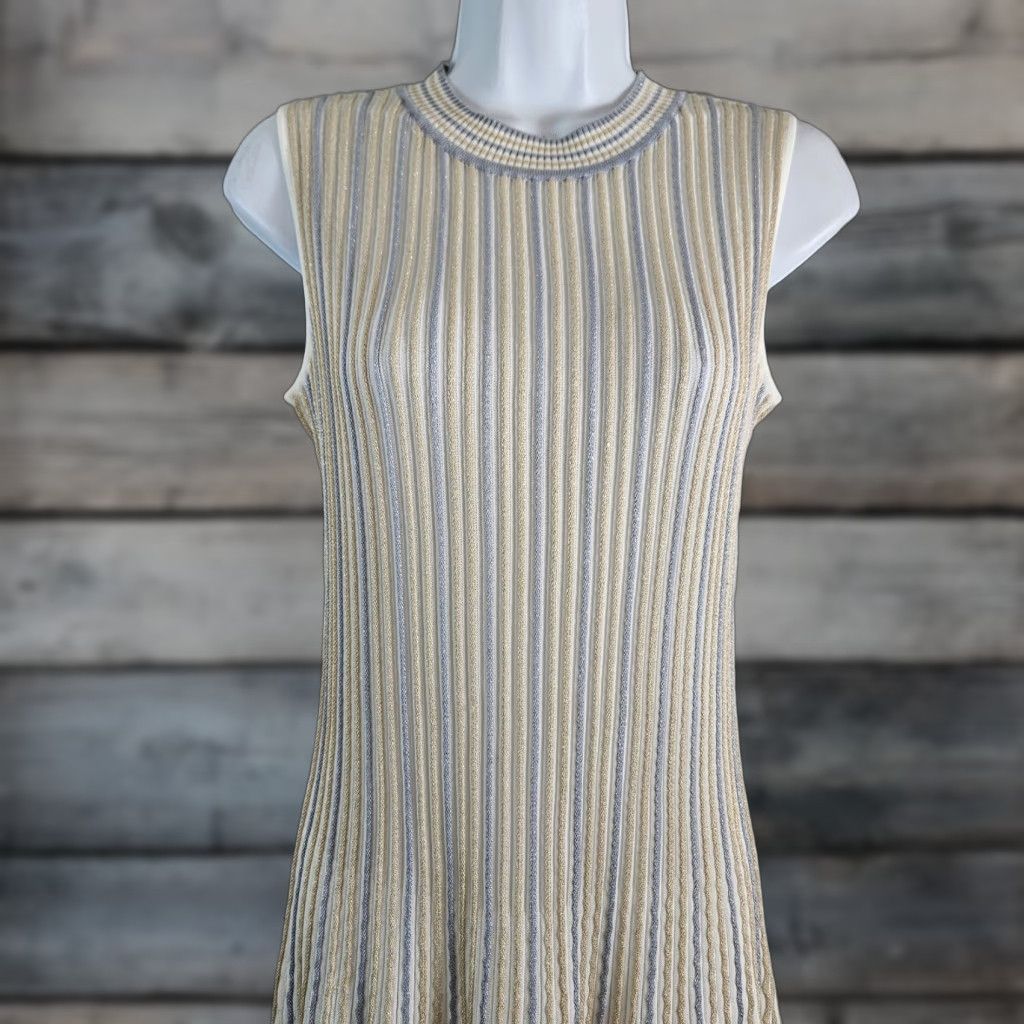 Vintage Ritu Kumar Womens Dress Sz Medium Ribbed Gold Silver Striped Sleeveless Size M / US 6-8 / IT 42-44 - 1 Thumbnail