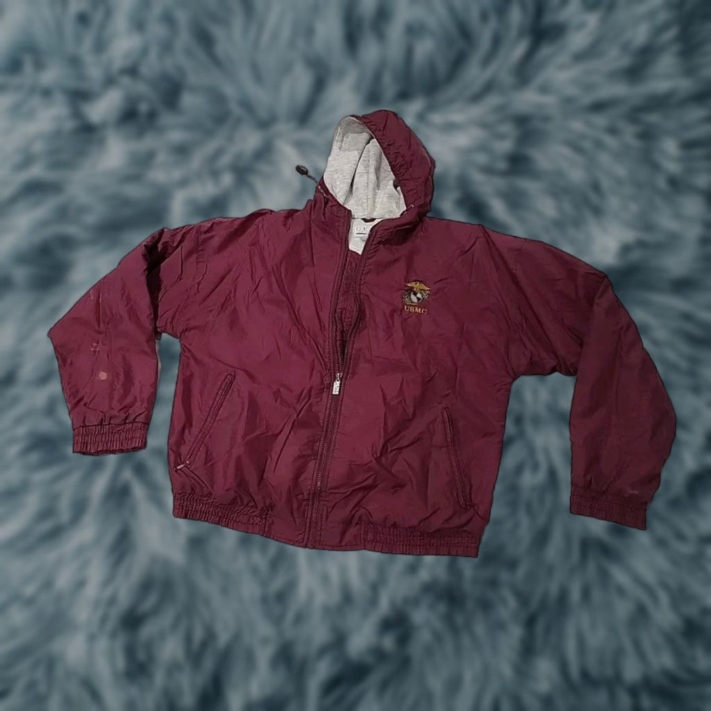 Vintage VINTAGE USMC Hooded Windbreaker Purple Nylon Embroidered Lined Med 1990s Hoodie Jacket Mens M Size US M / EU 48-50 / 2 - 1 Thumbnail