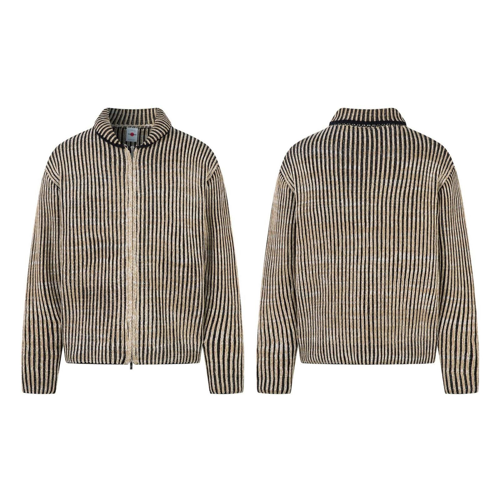 Japanese Brand Striped Zip-Up Knit Jacket, Casual Men's Outerwear Size US M / EU 48-50 / 2 - 3 Thumbnail