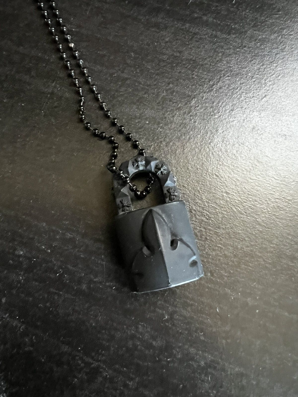 image of Chrome Hearts Silichrome Lock Necklace in Black, Men's