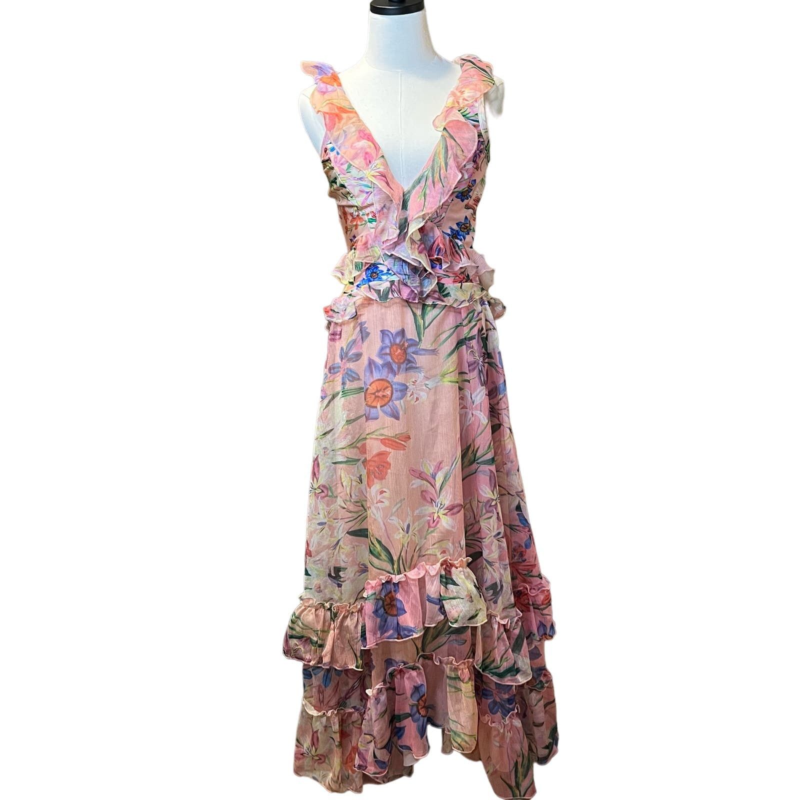 image of Patbo Dresses Iris Ruffle V-Neck Dress Size L/g in Pink, Women's