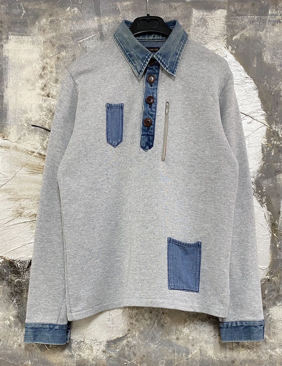 image of Blue Blue Japan Sweatshirt in Denim/Grey, Men's (Size Medium)