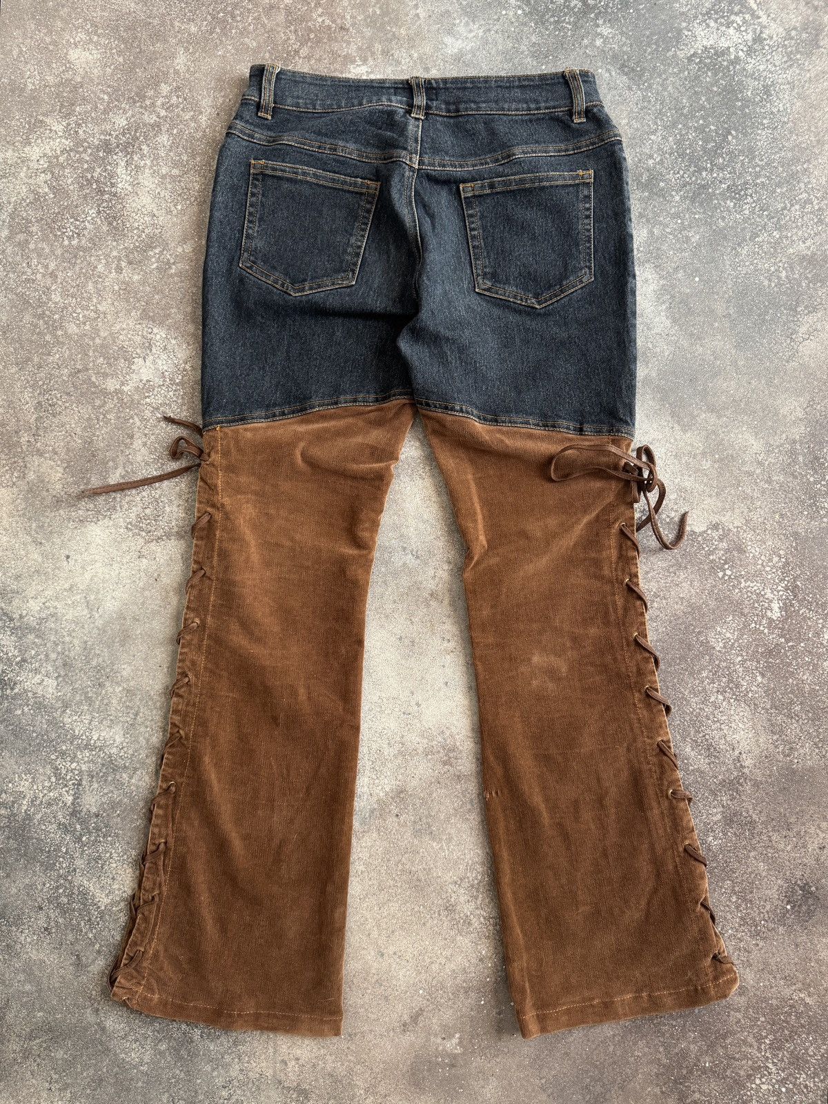 If Six Was Nine Avant-Garde Two-Tone Corduroy Hybrid Flare Lace Up Pants Size 27" / US 4 / IT 40 - 3 Thumbnail