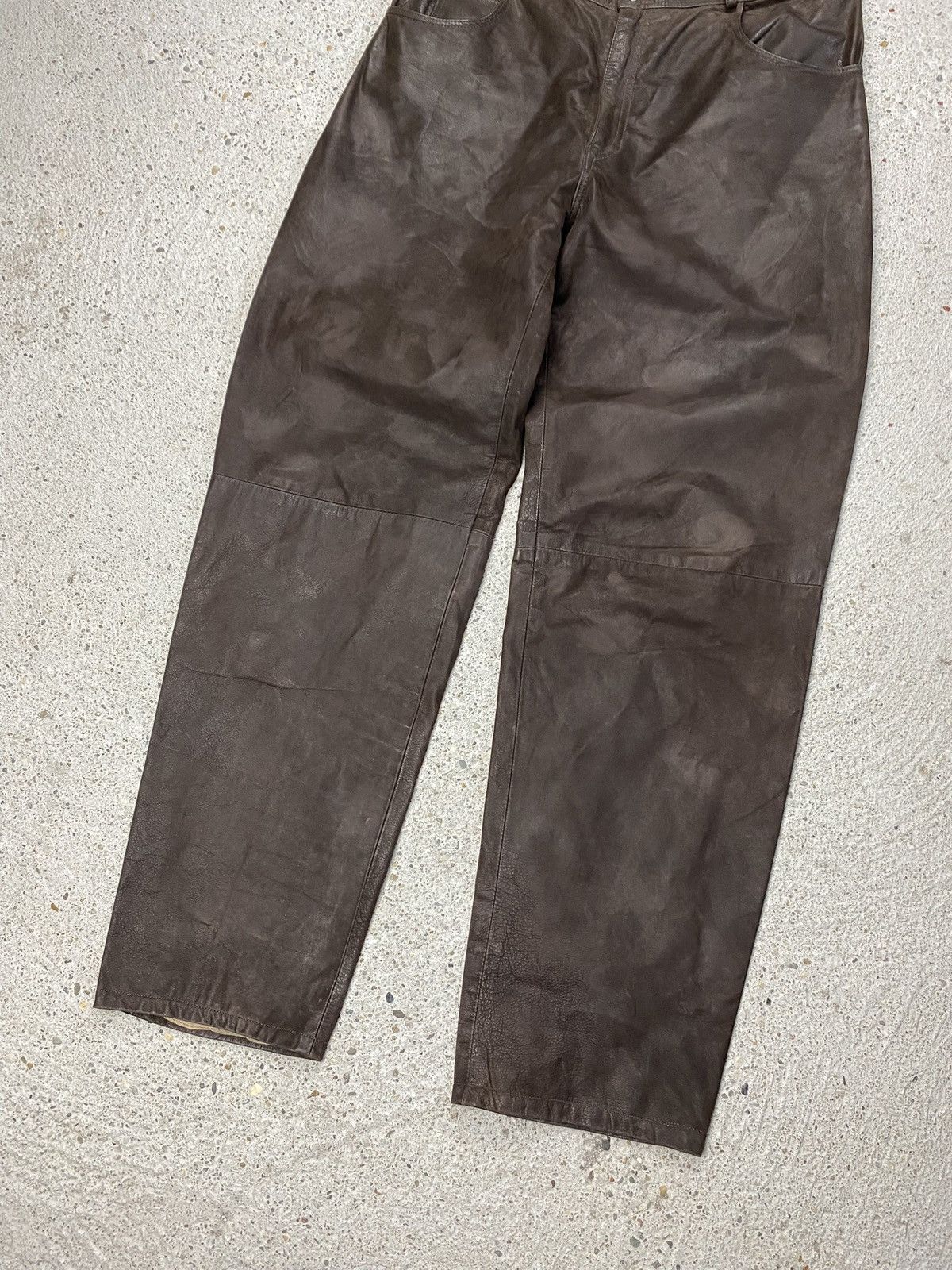 Vintage Vintage brown leather pants japan style baggy Size US 38 / EU 54 - 2 Thumbnail