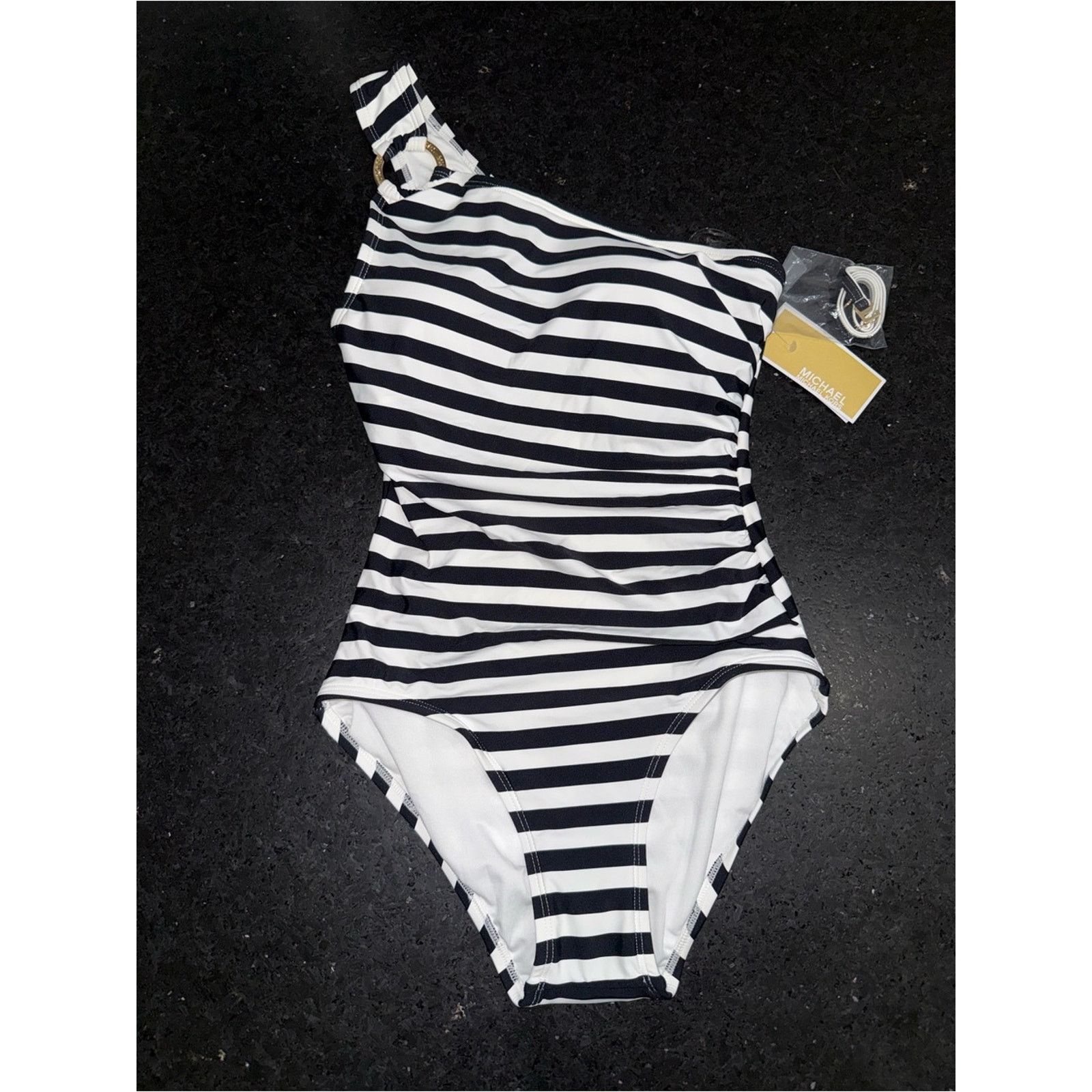 Michael Kors MICHAEL KORS Black White Striped One Piece Swimsuit SZ 6 Size ONE SIZE - 2 Thumbnail