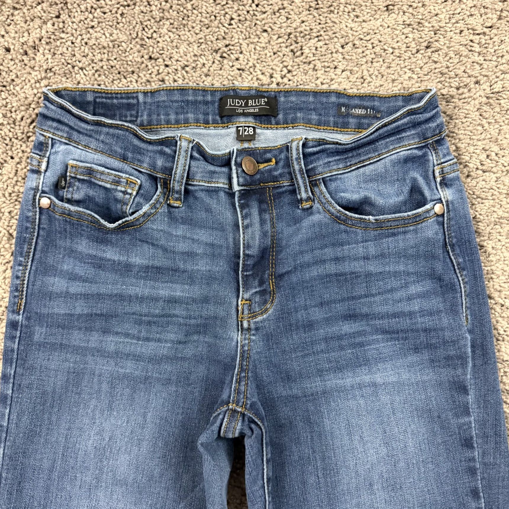 Denime Judy Blue Jeans Womens 28 Relaxed Mid Rise Distressed Stretch Denim Straight Jeans Blue 26x26 Mens? Womens? Size 26" / US 2 / IT 38 - 2 Thumbnail