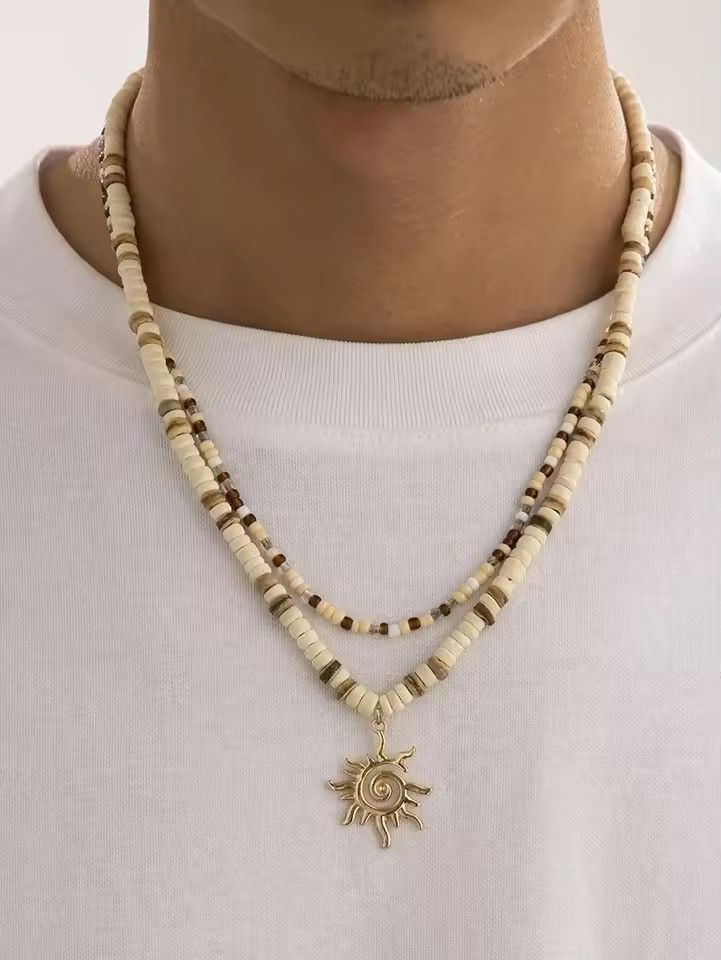 Vintage COCONUt Shell Wood Beads Sunflower Necklace Size ONE SIZE - 2 Thumbnail