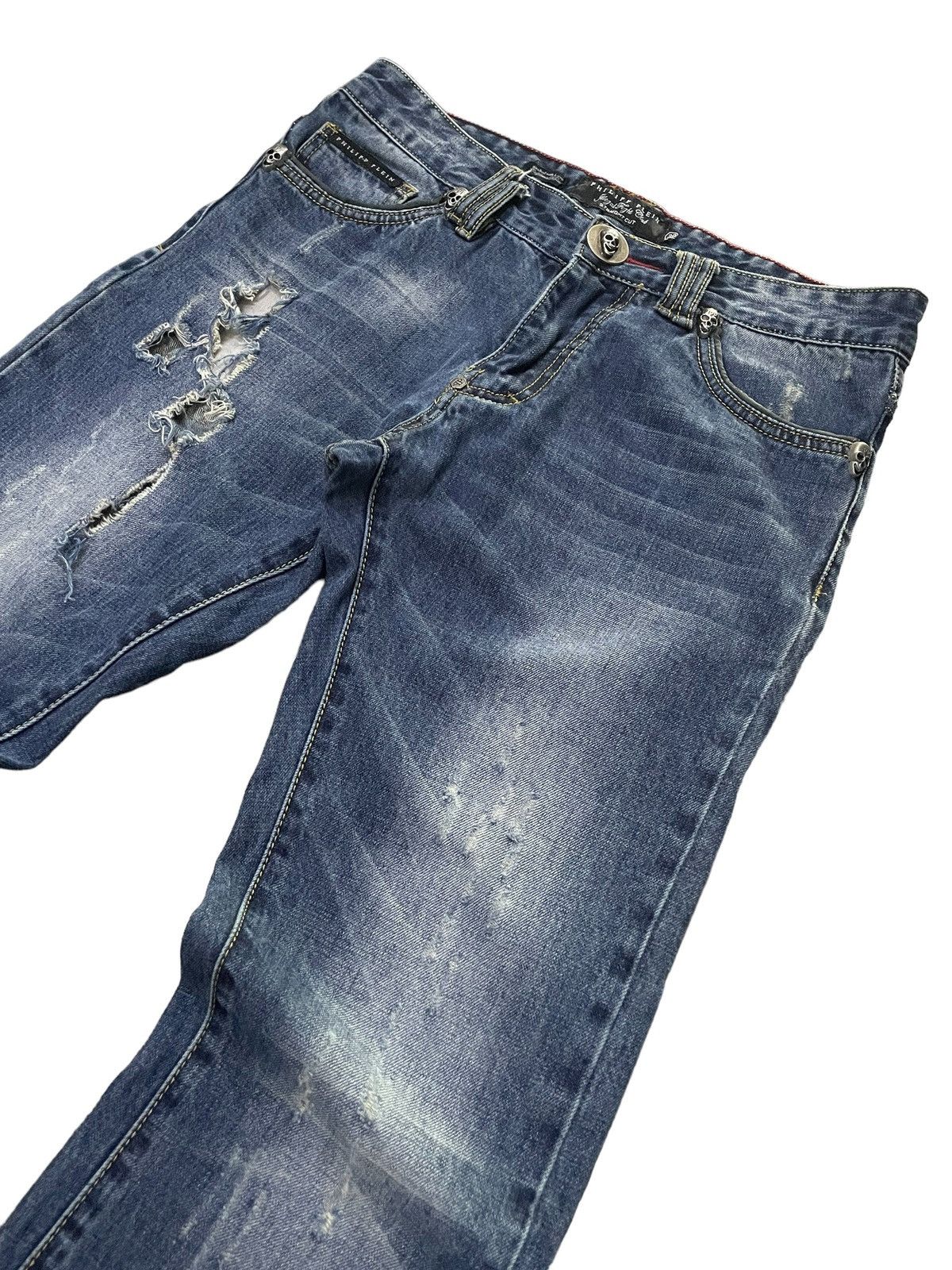 Hysteric Glamour × Philipp Plein Philip Plein Skull Embossed Crash Distressed Straight Jeans Size US 30 / EU 46 - 7 Thumbnail