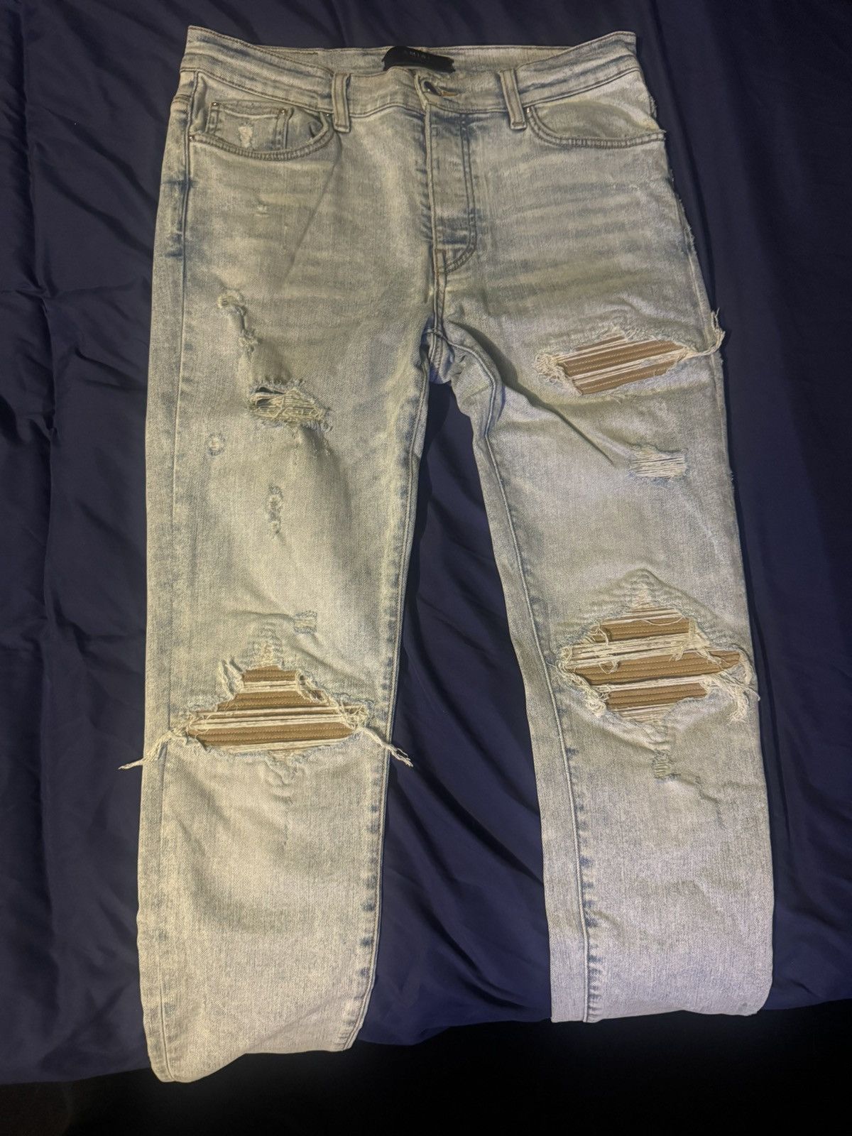 Amiri Blue Amiri mx1 brown leather jeans Size US 33 - 1 Thumbnail