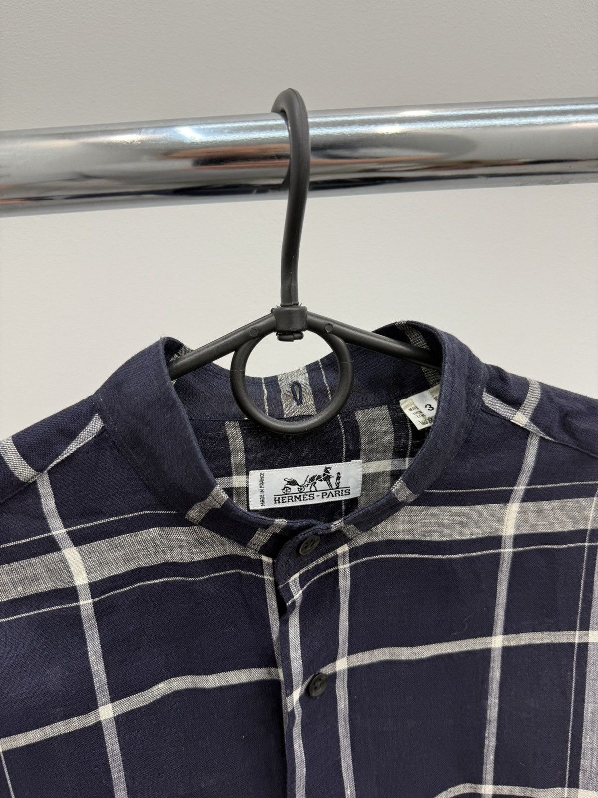 Hermes Hermes Gold Button Linen Check Detachable Сollar Shirt Size US L / EU 52-54 / 3 - 3 Thumbnail