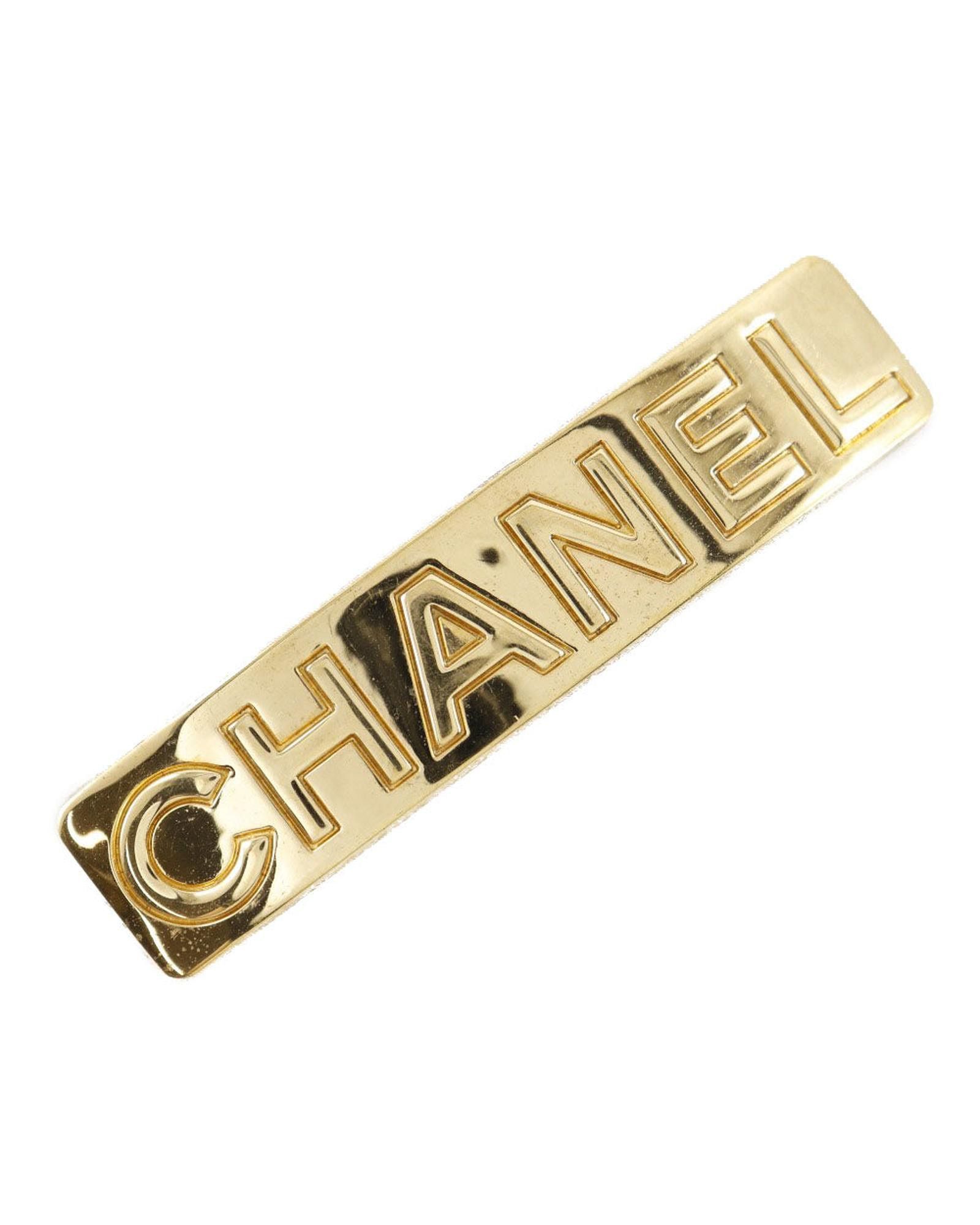 image of Vintage Gold Plated Chanel Logo Barrette, Women's