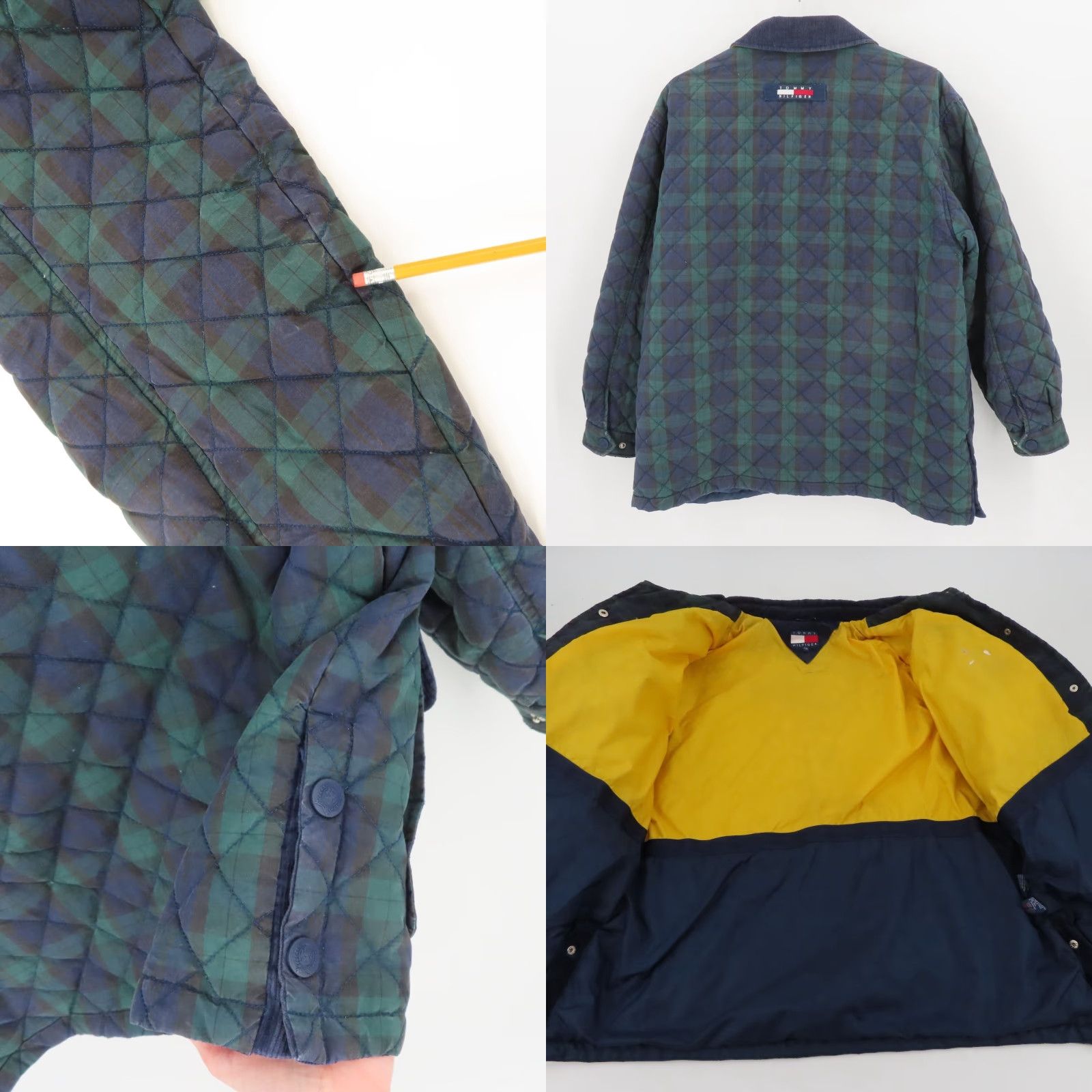 Tommy Hilfiger VINTAGE Tommy Hilfiger Jacket Blue Tartan Plaid Corduroy Collar 90s Quilted Coat Mens XL Cotton Casual Size US XL / EU 56 / 4 - 8 Thumbnail