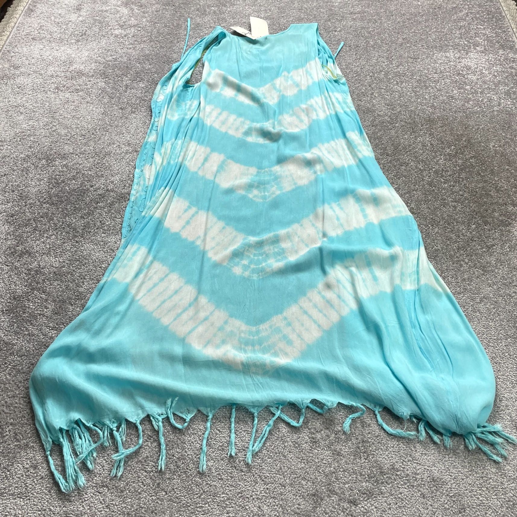 Vintage VINTAGE Exist Swimwear Beach Cover Up Womens One Size Tie Dye Tasseled Rayon Blue Summer Beachwear Size ONE SIZE - 2 Thumbnail