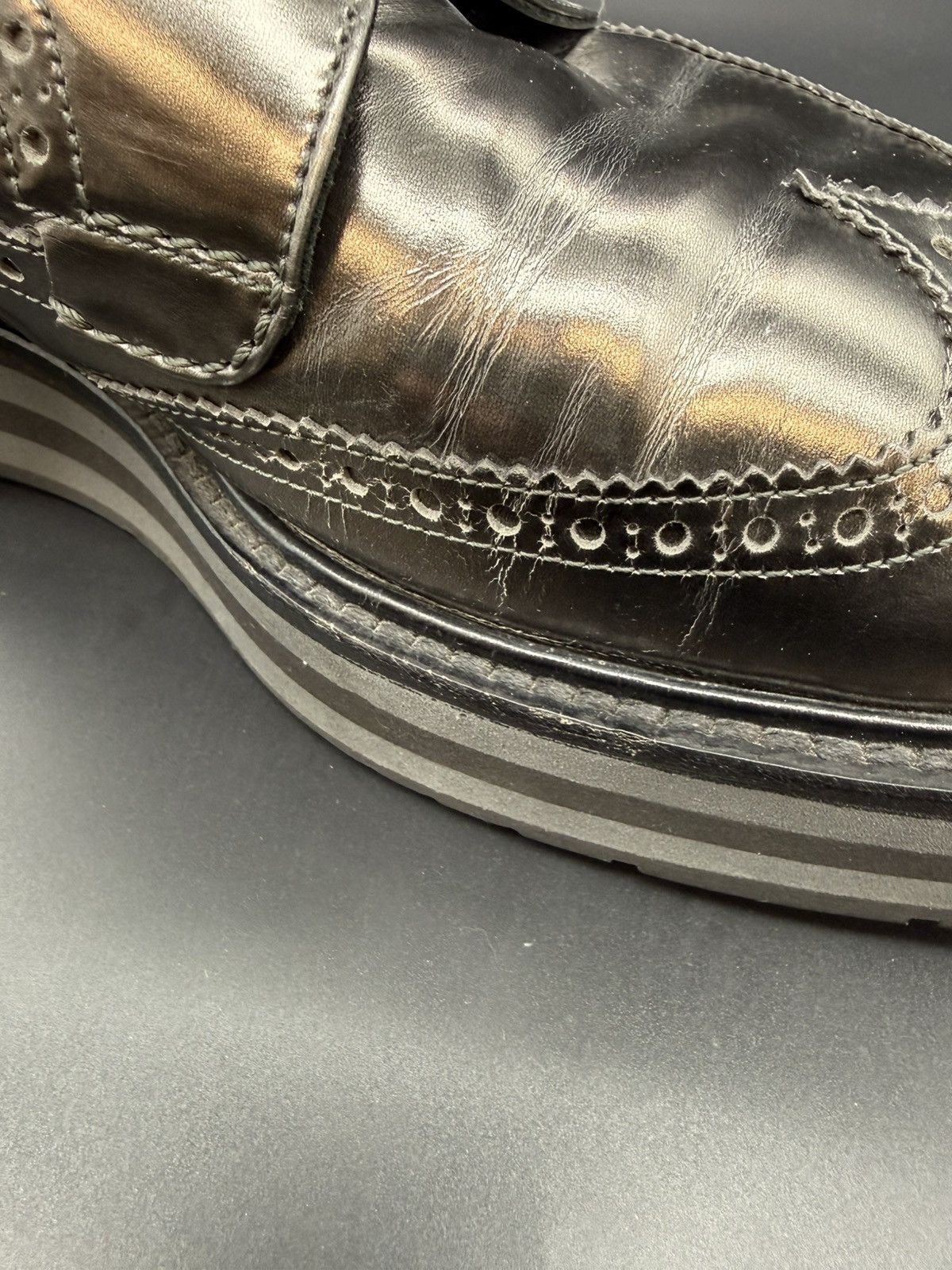 Prada PRADA Metallic Leather Platform Wingtip Brogue Oxford-US 11 Size US 11 / EU 44 - 21 Thumbnail