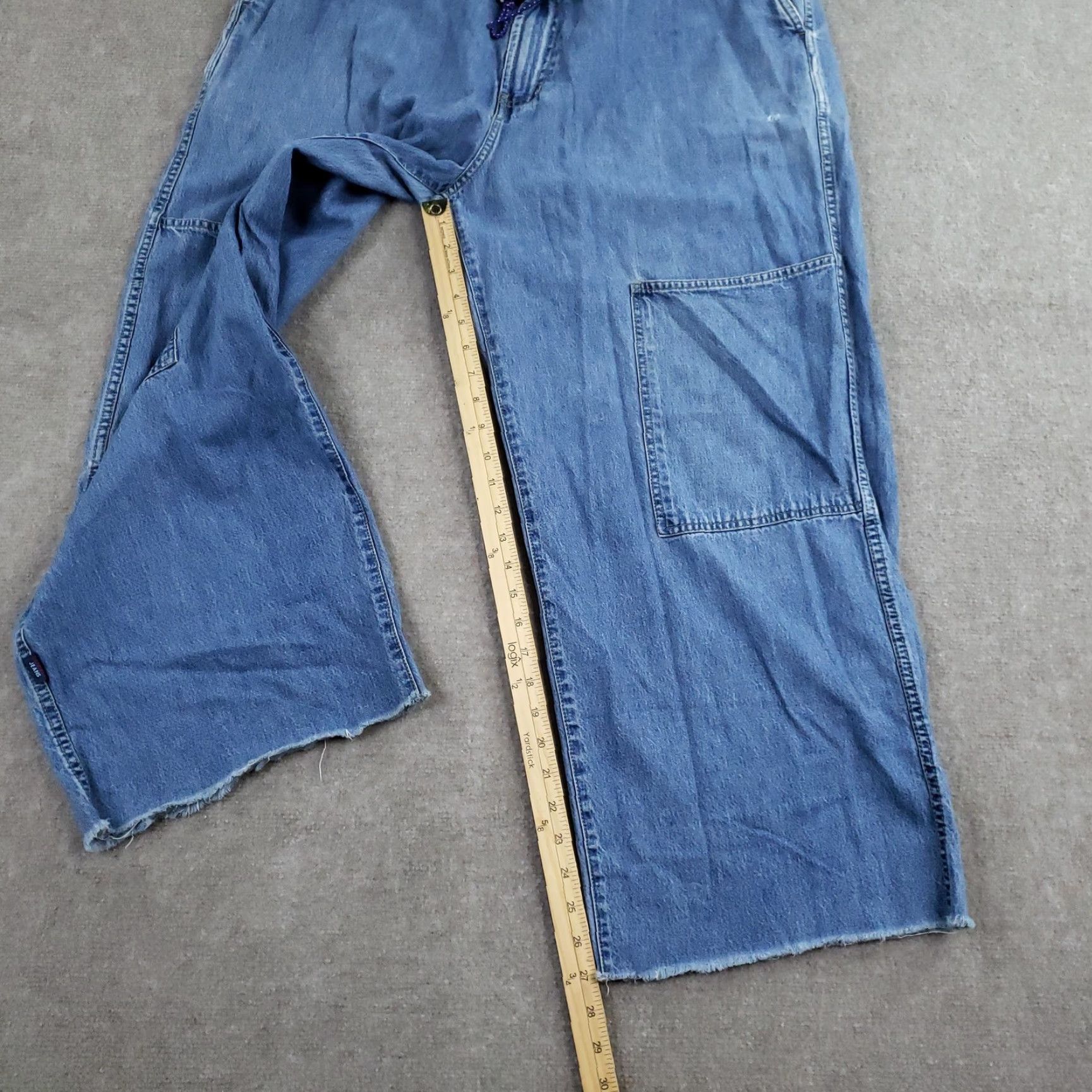Tommy Hilfiger VINTAGE Tommy Hilfiger Jeans Men 40x32 Blue Wide Leg Baggy Drawstring Distressed Size US 40 / EU 56 - 2 Thumbnail
