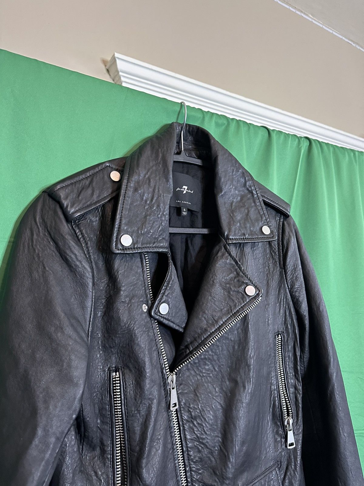 7 For All Mankind Pure leather black zip-up moto jacket Size S / US 4 / IT 40 - 2 Thumbnail