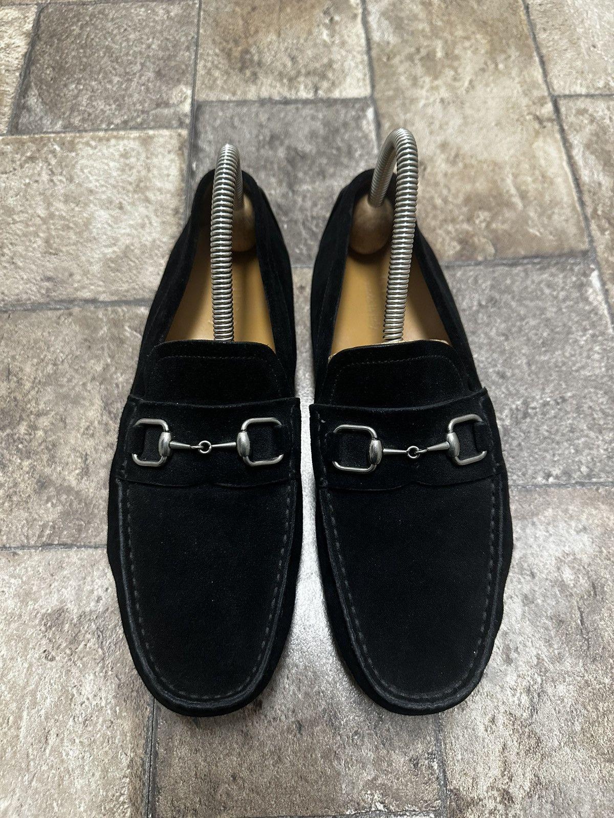 image of Gucci Hysteria Crest Suede Loafers Size 5.5 Uk in Black, Men's