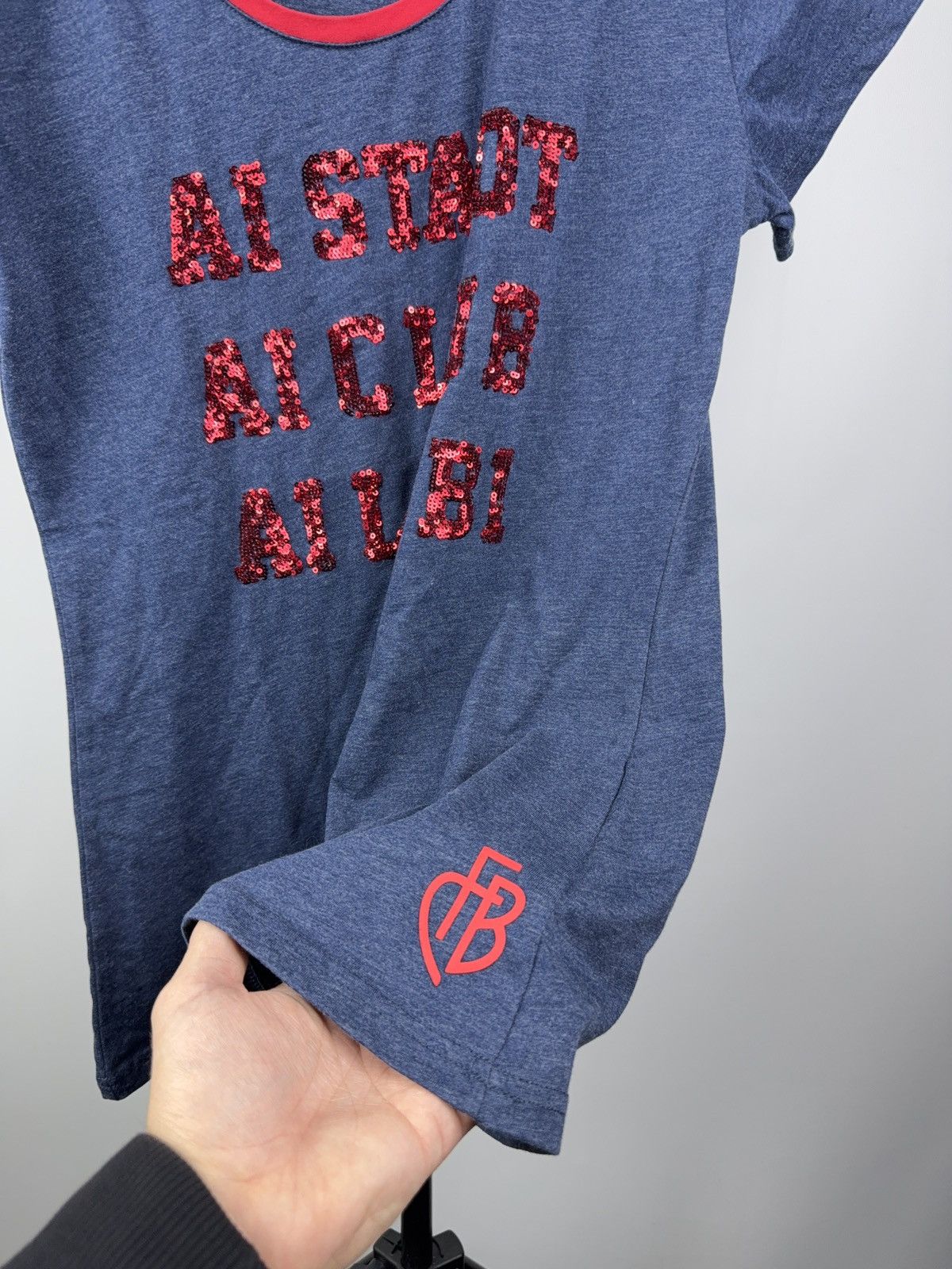 Vintage FB Basel 1893 Sequined Graphic Tee Navy Red Trim Y2K Glam Size M / US 6-8 / IT 42-44 - 5 Thumbnail