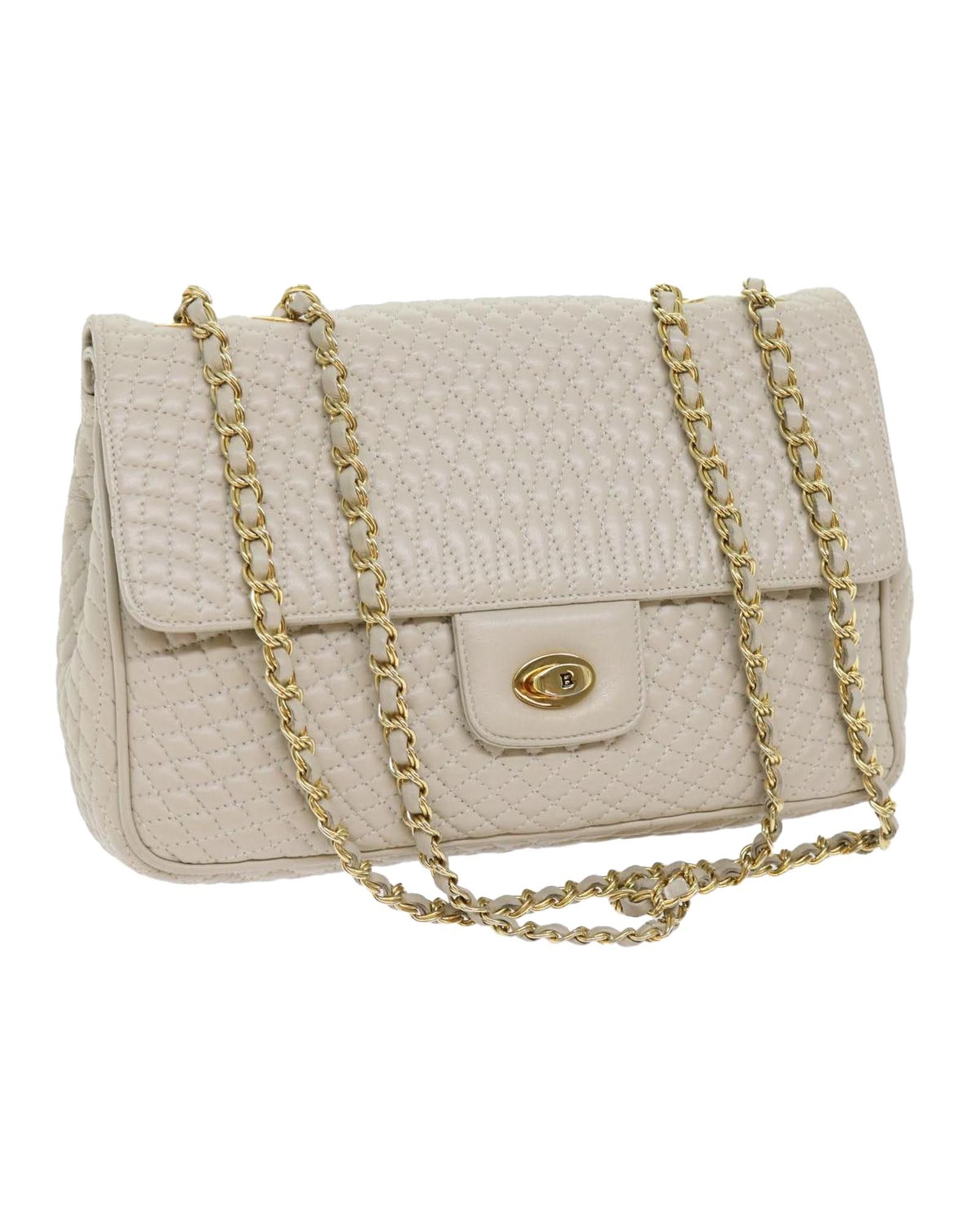 image of Bally Chain Quilted Leather Shoulder Bag - Beige, Women's
