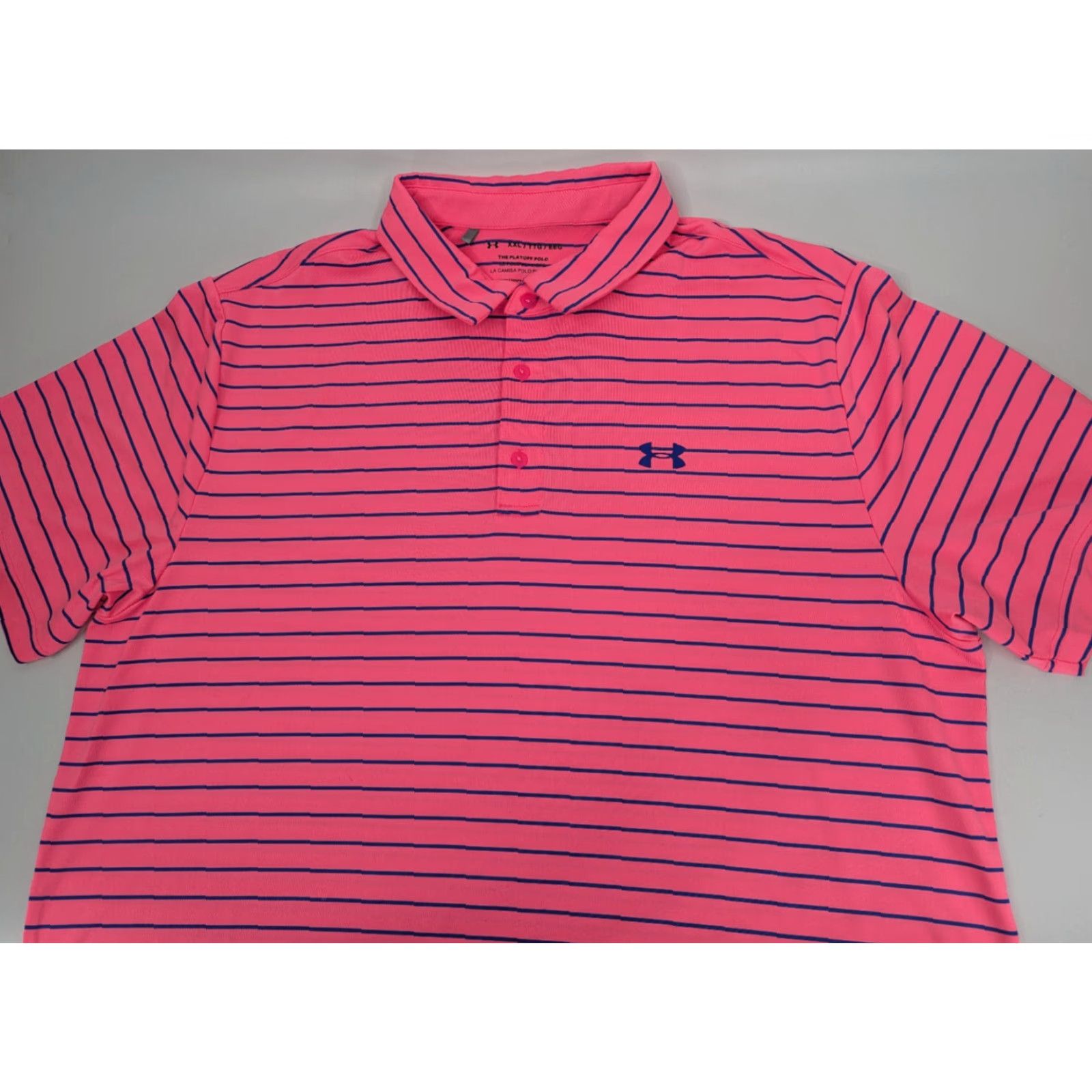 Under Armour Under Armour The Playoff Polo Short Sleeve Pink Striped Men’s 2XL 1351130 Size US XXL / EU 58 / 5 - 2 Thumbnail
