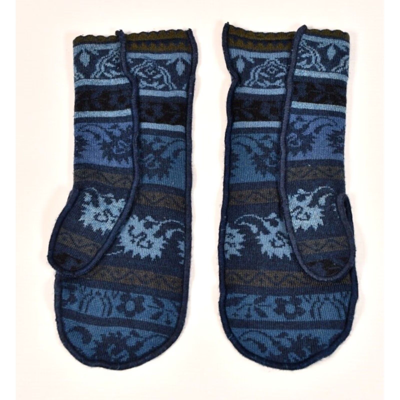 Vintage Oleana Wool & Silk Floral Mitten Gloves Blue One Size Womens Winter Size ONE SIZE - 2 Thumbnail