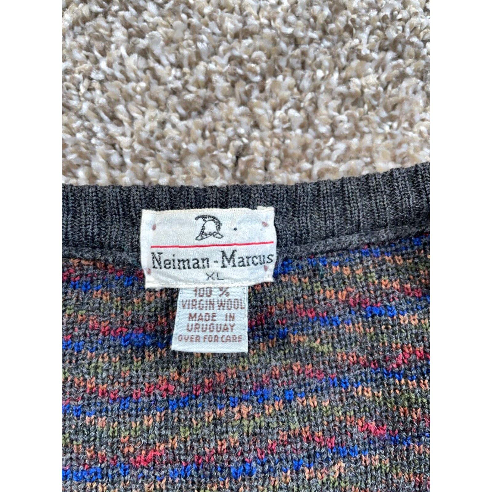 Neiman Marcus VINTAGE Neiman Marcus Donegal Wool Sweater Adult Large Gray Chunky-Knit V-Neck Long Sleeve Geometric 80s Retro Mens Size US L / EU 52-54 / 3 - 4 Thumbnail