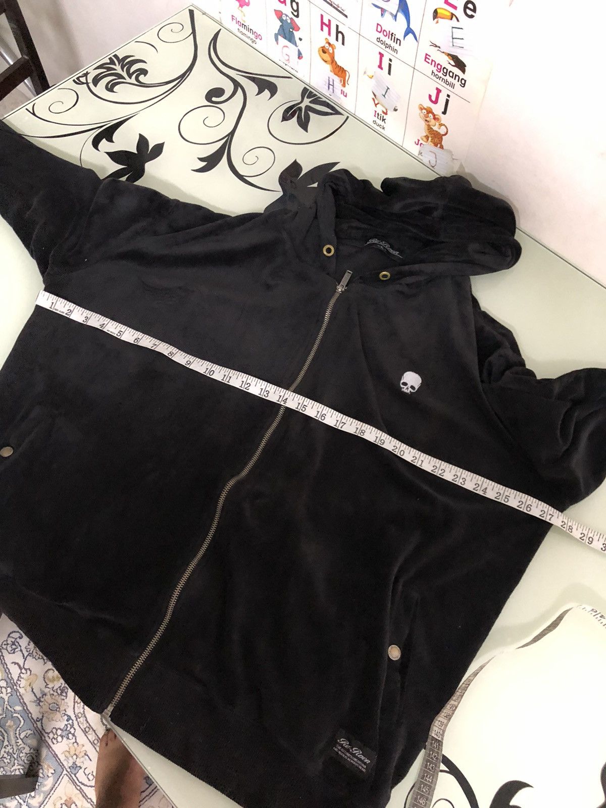 If Six Was Nine Punk Style Roen Embroidery Small Skulls Velvet Hoodief Size US XXL / EU 58 / 5 - 10 Thumbnail