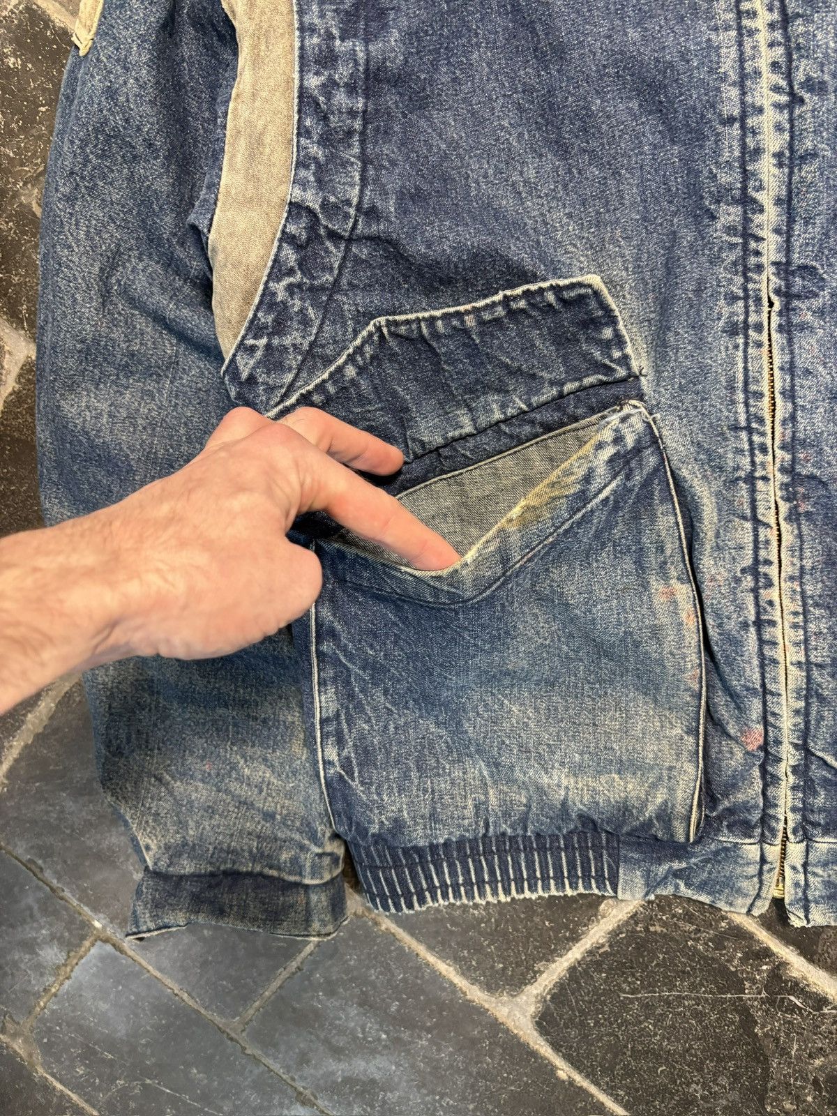 Vintage 1980s Denim Bomber Jacket Vintage Stone Wash Teddy Slimane Size US M / EU 48-50 / 2 - 10 Thumbnail