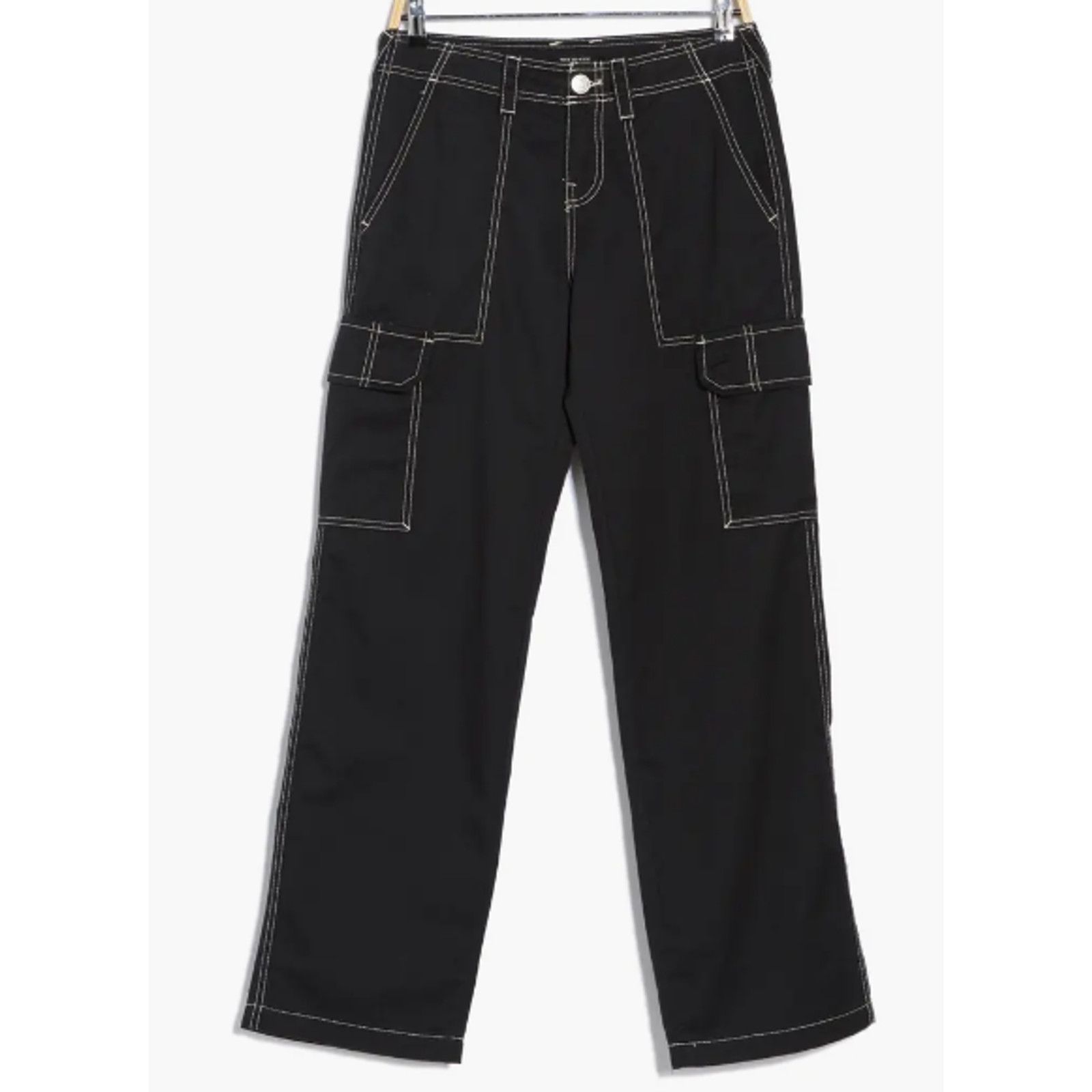 True Religion TRUE RELIGION BLACK WHITE STITCH BAGGY WIDE LEG CARGO PANTS Size 31" - 2 Thumbnail