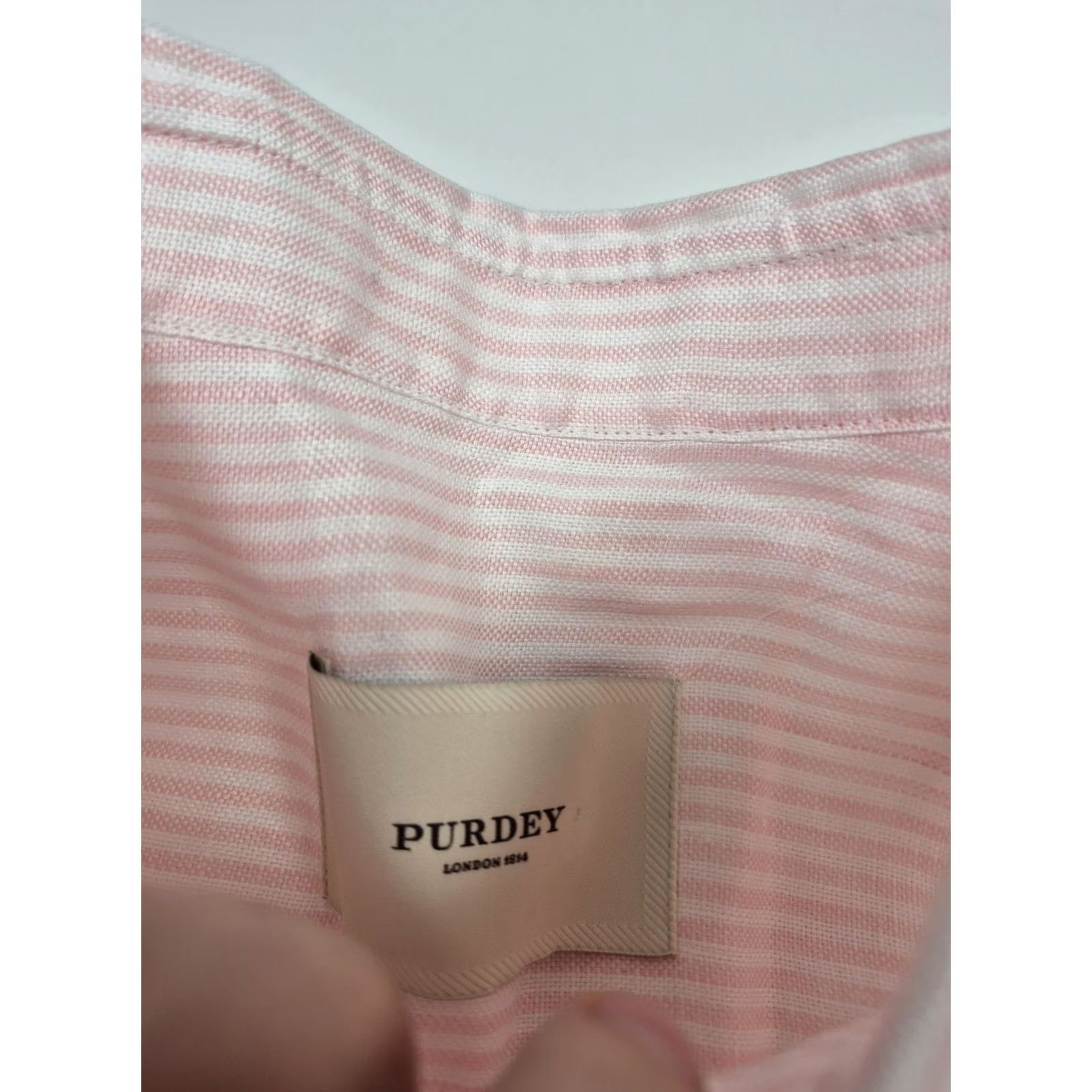 Pinko Purdey Shirt Mens XL Pink Striped Linen Button-Down Long Sleeve Lightweight Regular Fit Size US XL / EU 56 / 4 - 5 Thumbnail
