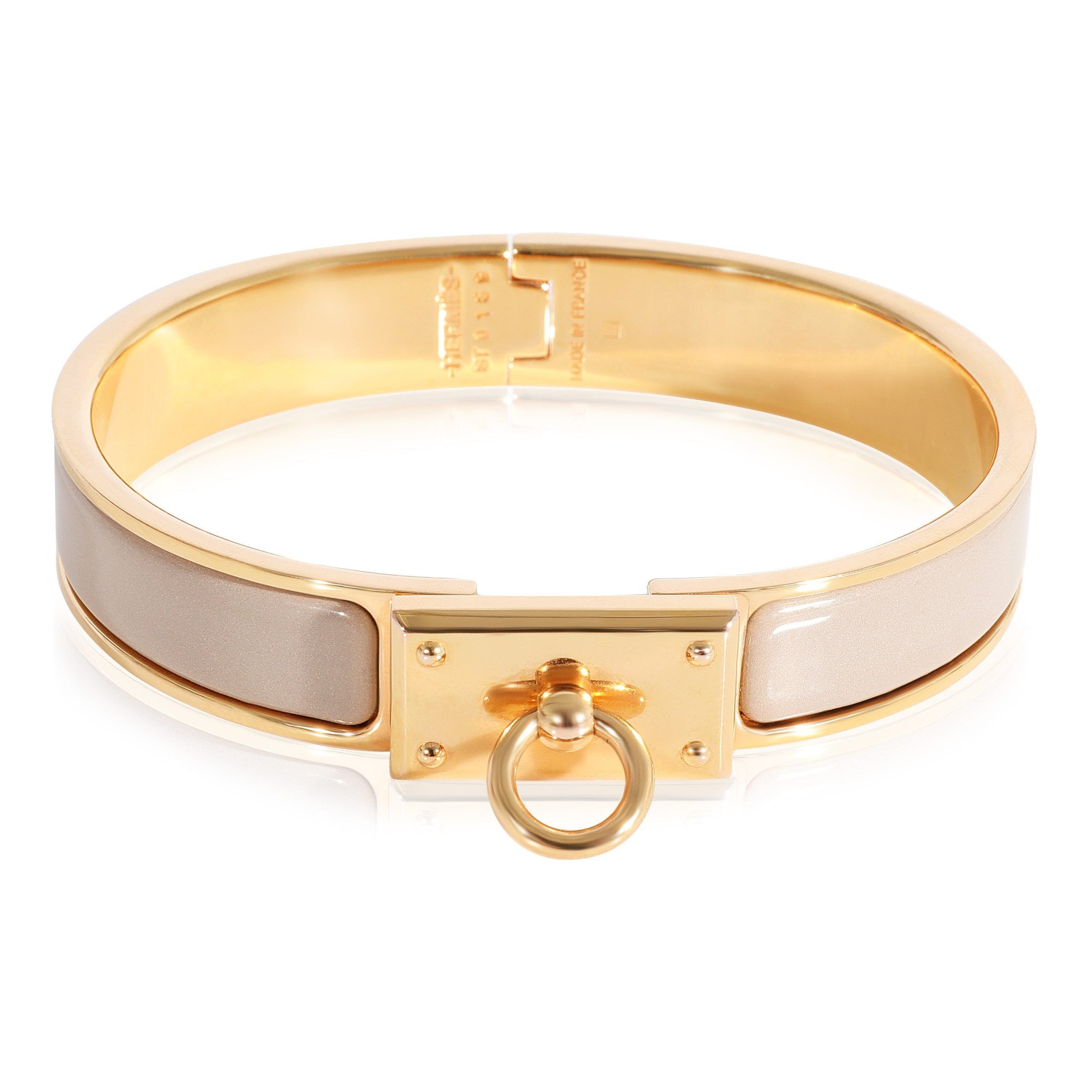 image of Hermes Rose Gold Plated Hermès Clic Anneau Bracelet Taupe Enamel, Women's