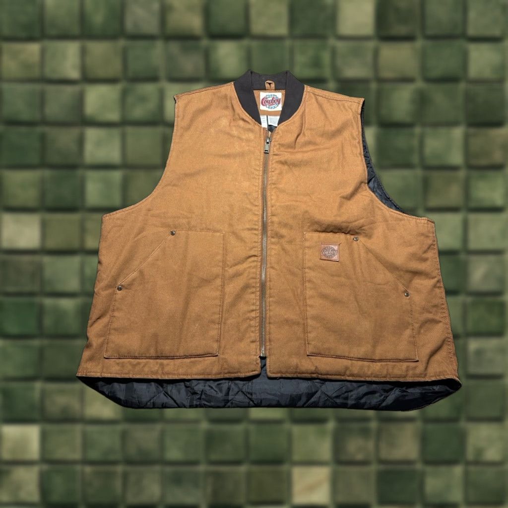 Vintage VINTAGE Cowboy Work Wear Vest Mens 2XL Canvas Brown Quilted Nylon Lined Full Zip USA Size US XXL / EU 58 / 5 - 1 Thumbnail