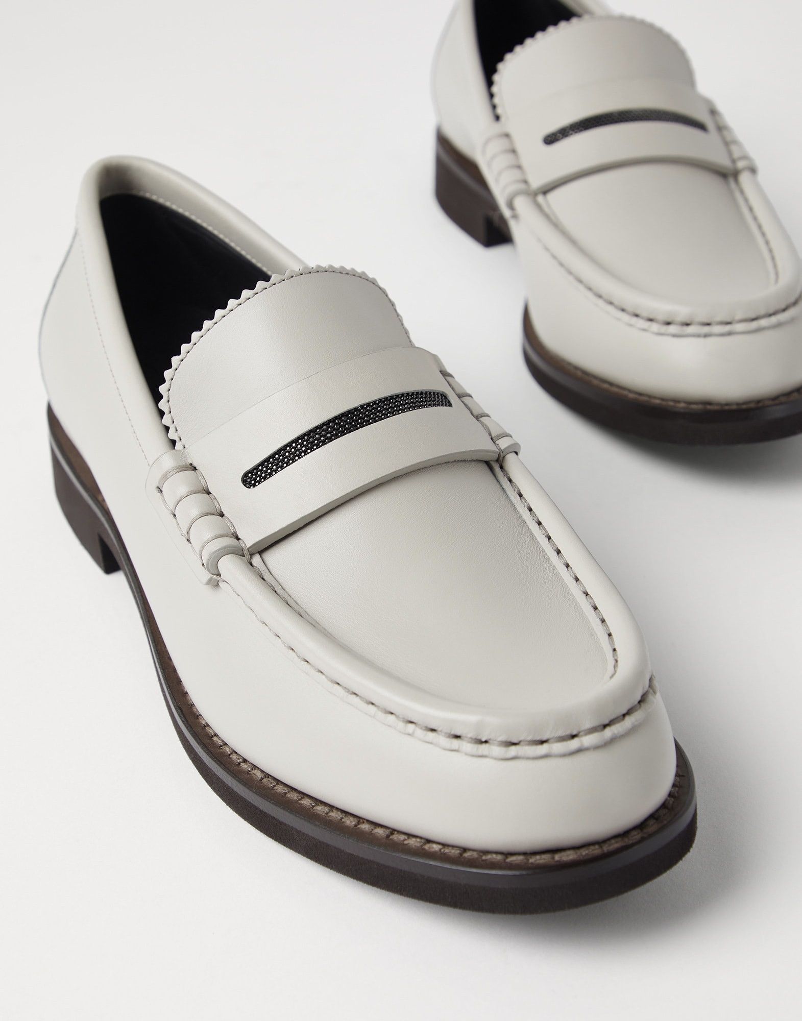 Brunello Cucinelli o1la1rc1a1025 Penny Loafers in Off White Size US 9 / IT 39 - 3 Thumbnail