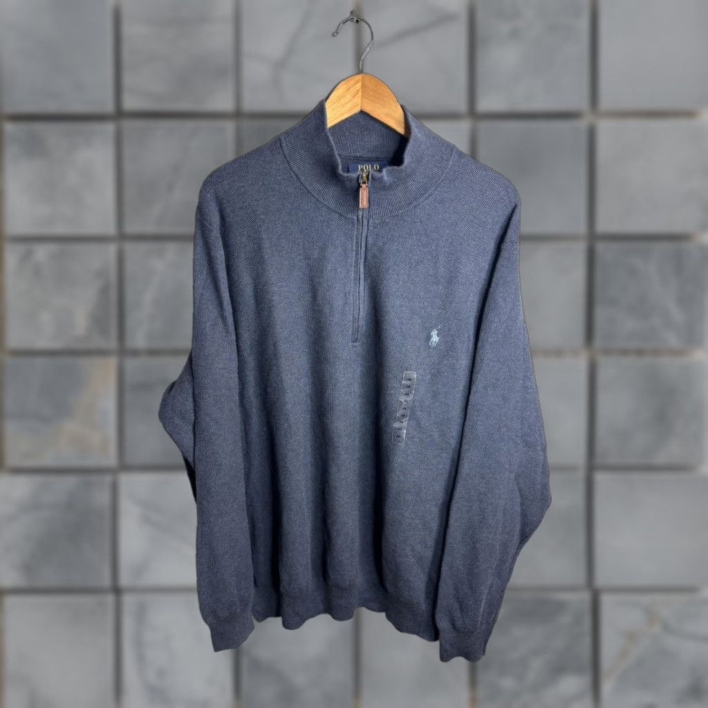 Polo Ralph Lauren Polo Ralph Lauren Sweater Mens 4XB Blue Pima Cotton 1/4 Zip Mock Neck Pony Size US XXL / EU 58 / 5 - 1 Thumbnail