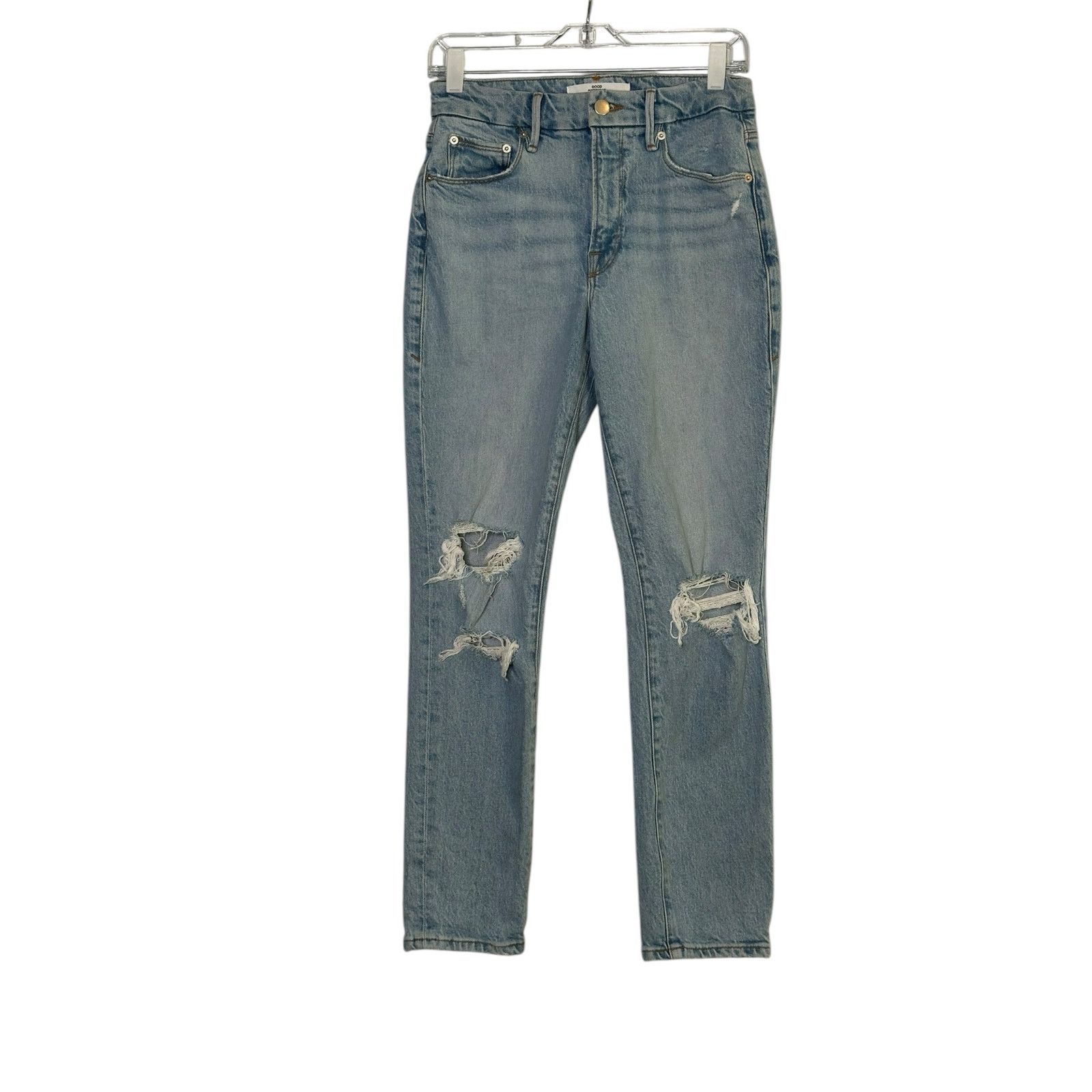 Good American Good American x Zara blue distressed jeans size 4 Size 27" / US 4 / IT 40 - 9 Thumbnail