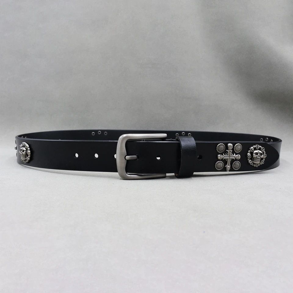 Genuine Leather × Vintage Skull Cross Rivet Belt Leather Size ONE SIZE - 2 Thumbnail