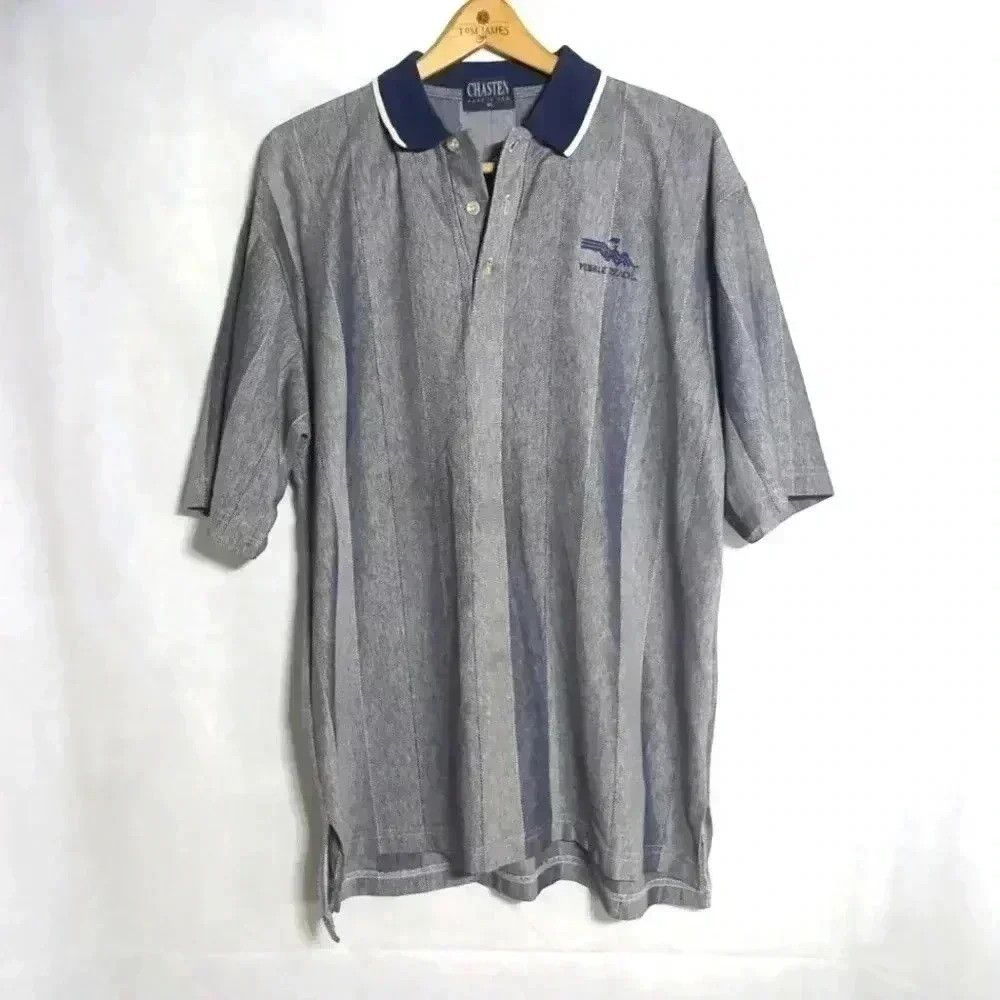 Designer Chasten Pebble Beach Grey Blue golf shirt Made in USA sz XL Size US XL / EU 56 / 4 - 1 Thumbnail