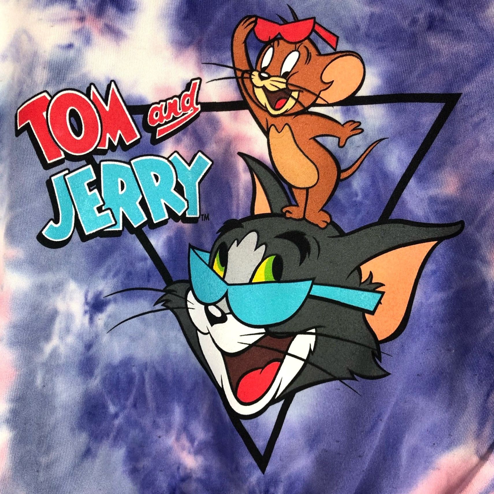 Vintage Tom & Jerry Womens Sweatshirt Tie Dye Cropped Hooded Y2K XL Pink Sweater Pullover Hooded Graphic Print Casual Streetwear Shirt Womens XL Size XL / US 12-14 / IT 48-50 - 5 Thumbnail
