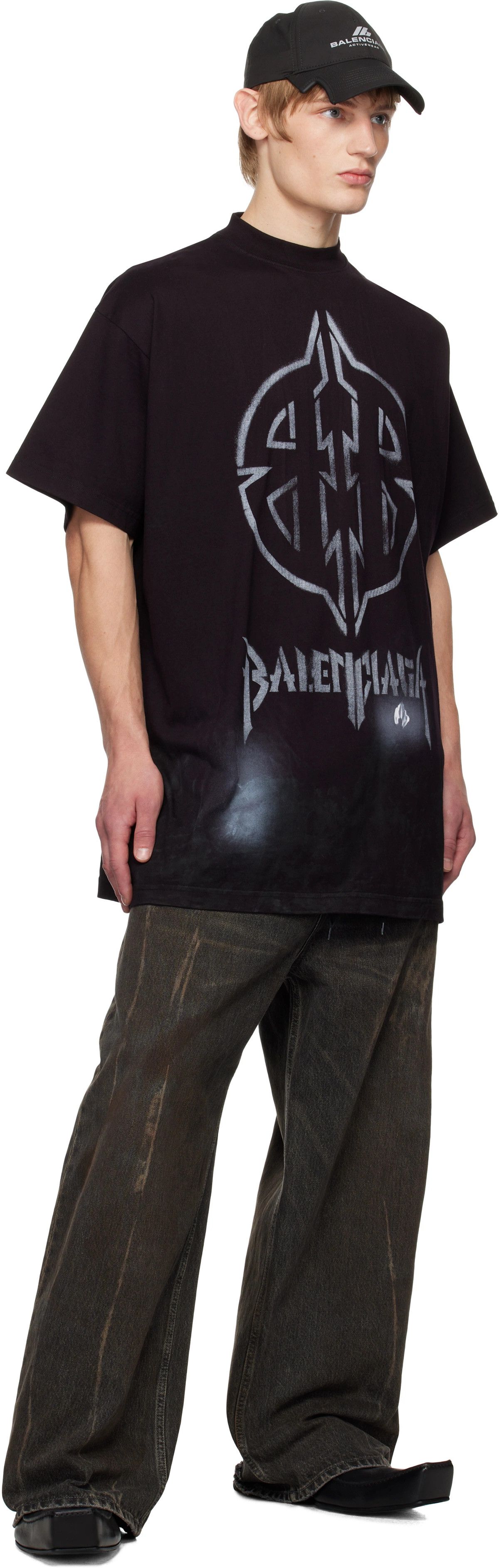 Balenciaga Black Metal BB Stencil Logo Oversized T-Shirt Size XS / US 0-2 / IT 36-38 - 6 Thumbnail