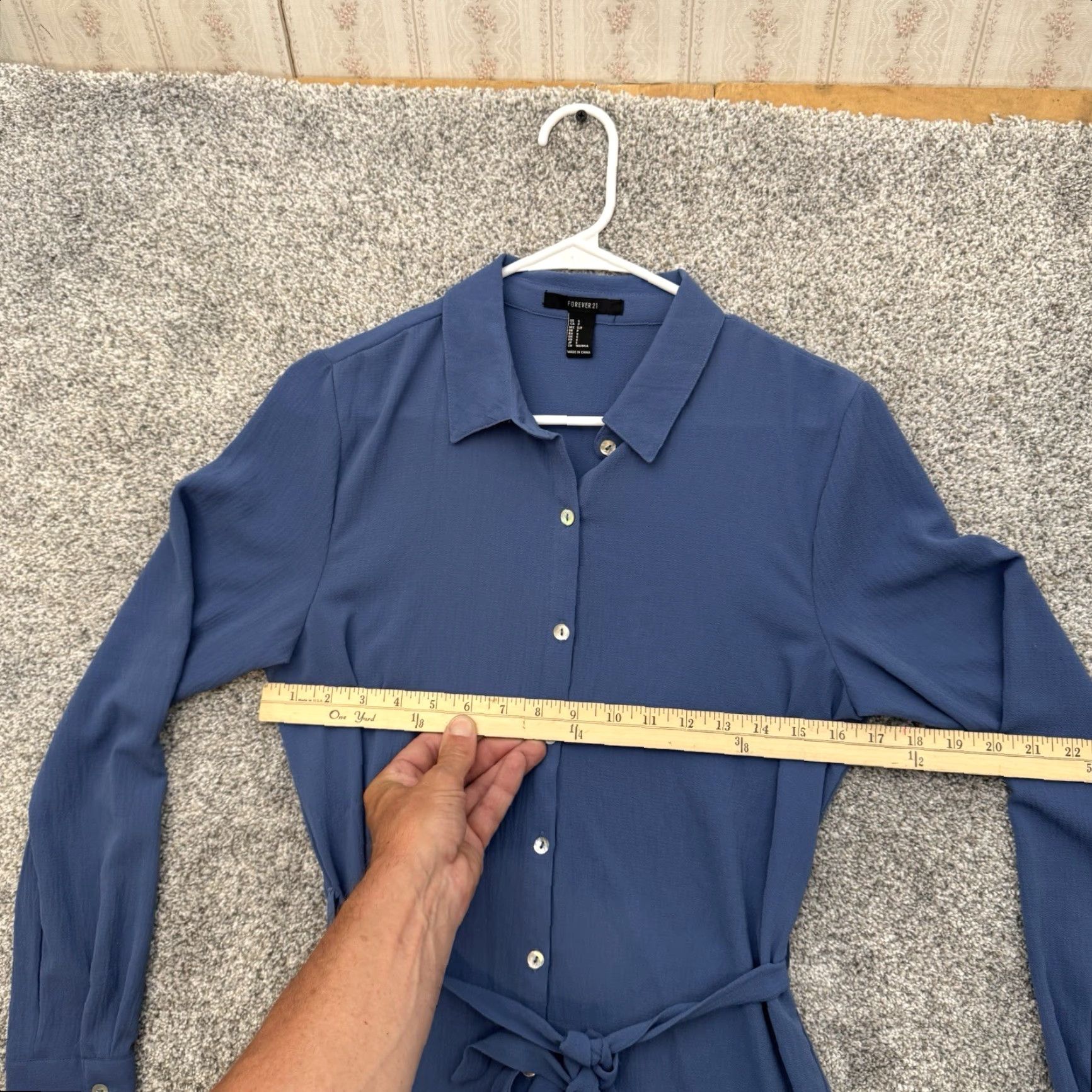 Forever 21 Forever 21 Shirt Dress Belted Mini S Crepe Blue Long Sleeve Office Chic Preppy Size S / US 4 / IT 40 - 3 Thumbnail
