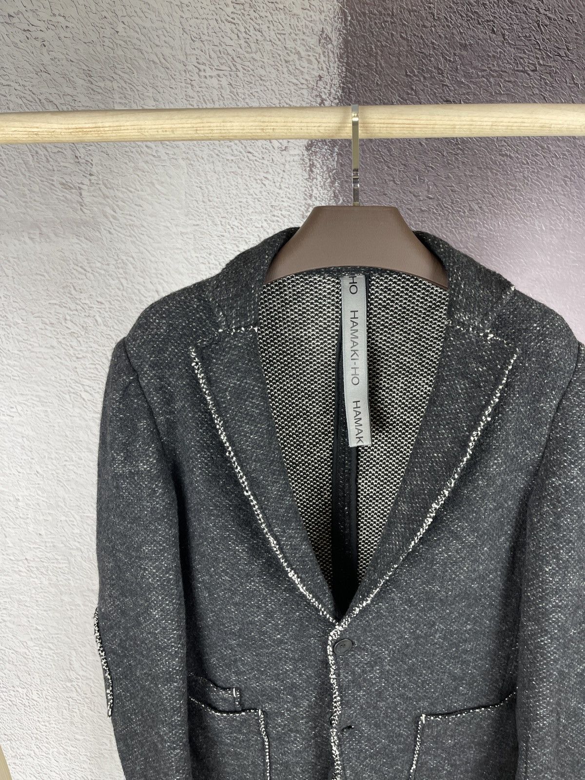 HAMAKI-HO Hamaki-Ho wool cotton grey knitted blazer 2 button Size 42R - 3 Thumbnail