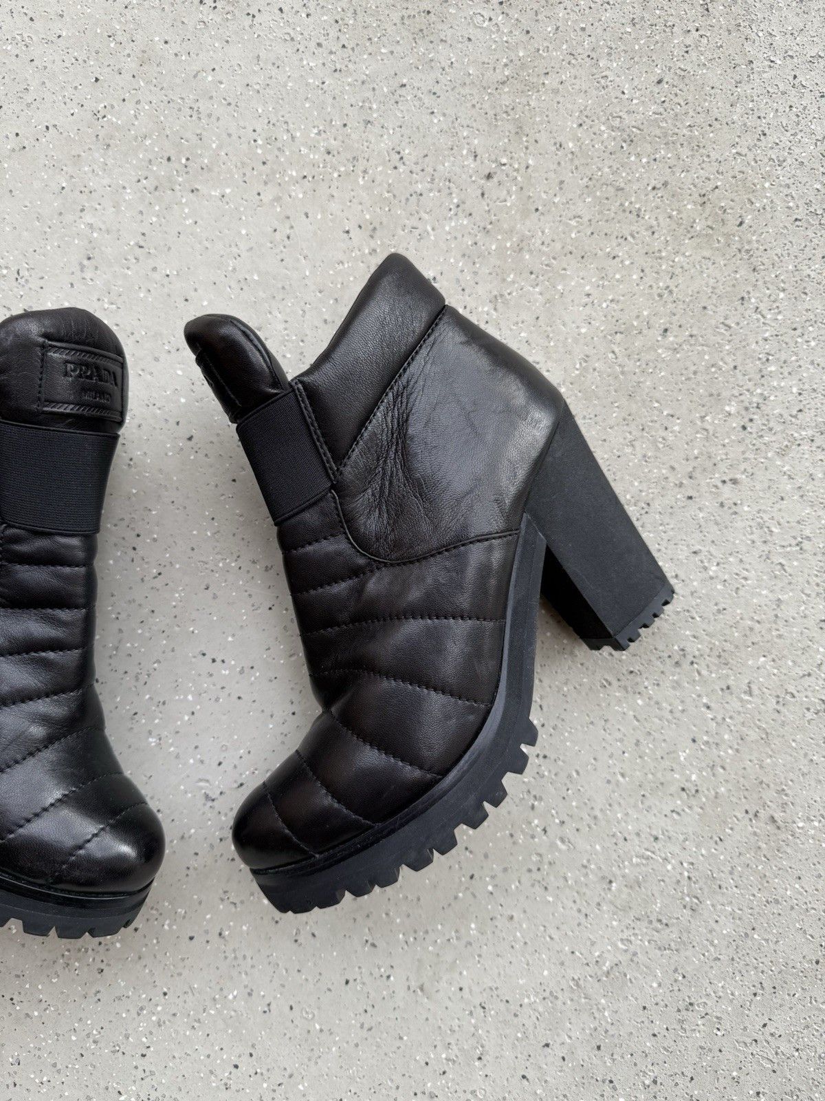 Prada DDP Prada Leather Heeled Boots Quilted Ankle Size 36.5 Size US 6.5 / IT 36.5 - 2 Thumbnail