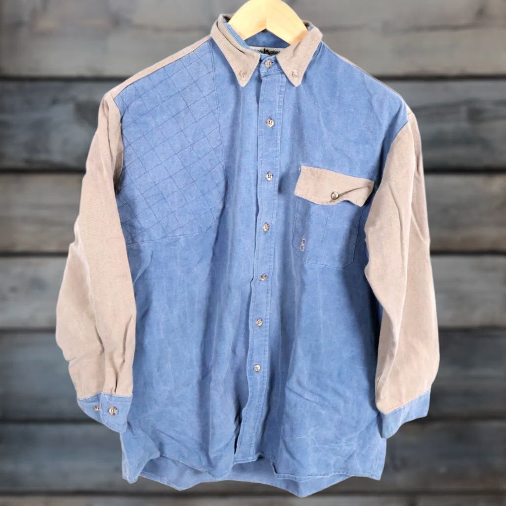 Vintage VINTAGE Bob Allen Canvas Shooting Shirt Men's Large Blue Beige Relaxed Fit Outdoor Size US L / EU 52-54 / 3 - 1 Thumbnail