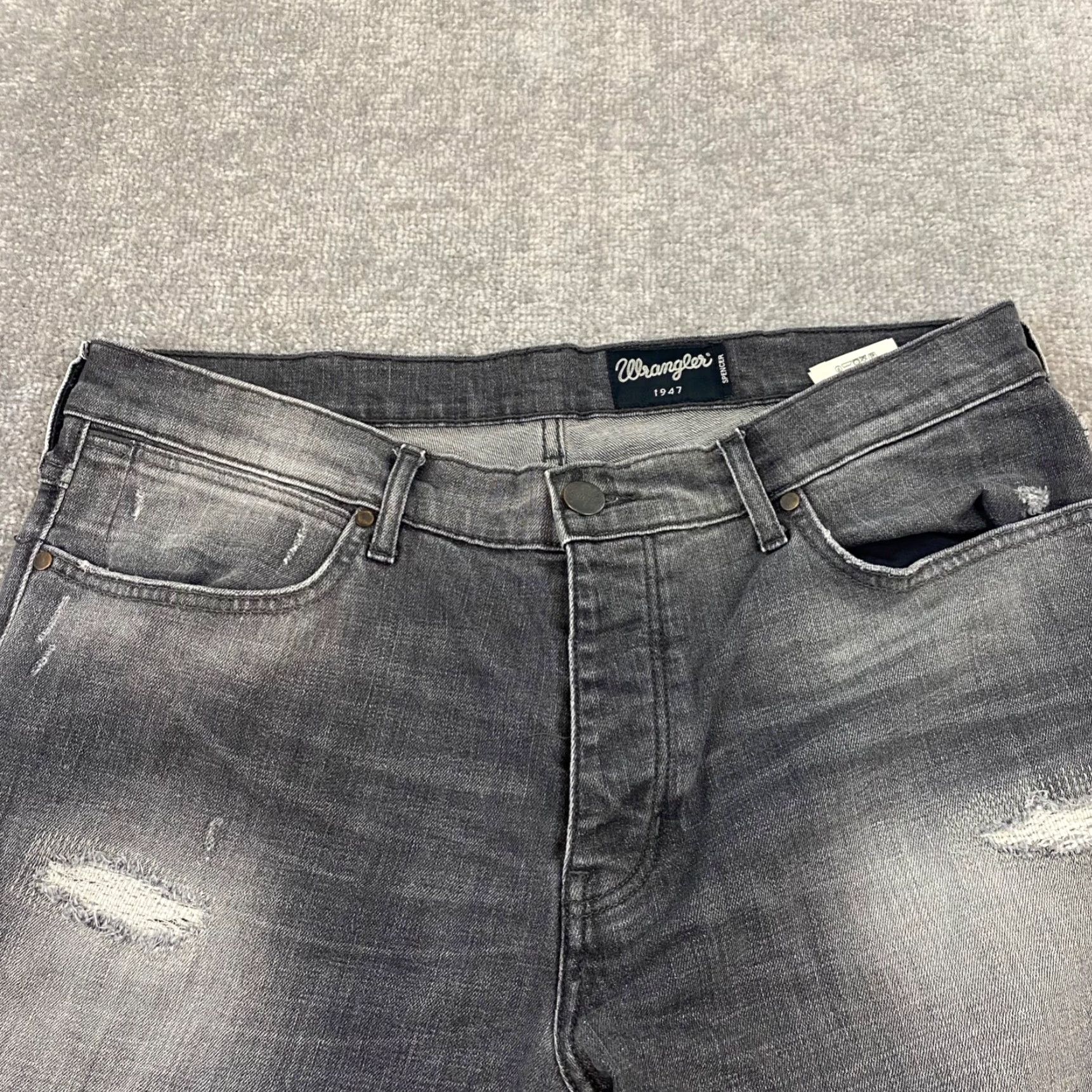 Wrangler WRANGLER Spencer Jeans Mens 36x34 Gray Washed Straight Denim Distressed Pocket 5-Pocket Western Belt Loops Regular Fit Pants Men Size US 36 / EU 52 - 5 Thumbnail