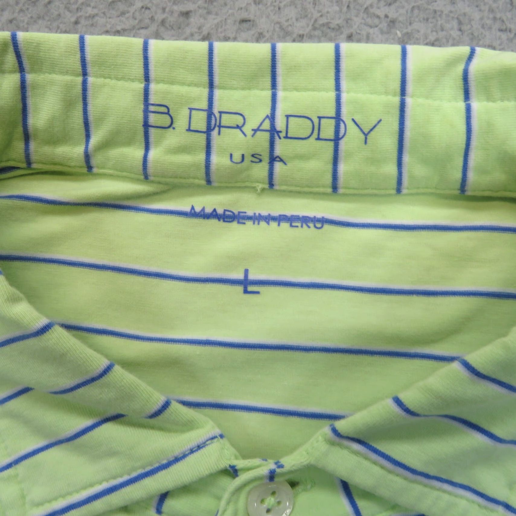 Vintage B Draddy Polo Shirt Mens Large Lime Green Blue Stripe Pima Cotton Stretch Golf Shirt Size US L / EU 52-54 / 3 - 6 Thumbnail