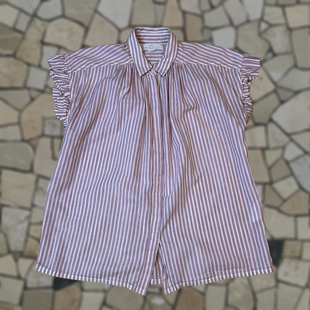 Vintage Birds Of Paradis Trovata Marianne Top Blouse XS Pink White Striped Ruffle Sleeve Size XS / US 0-2 / IT 36-38 - 1 Thumbnail