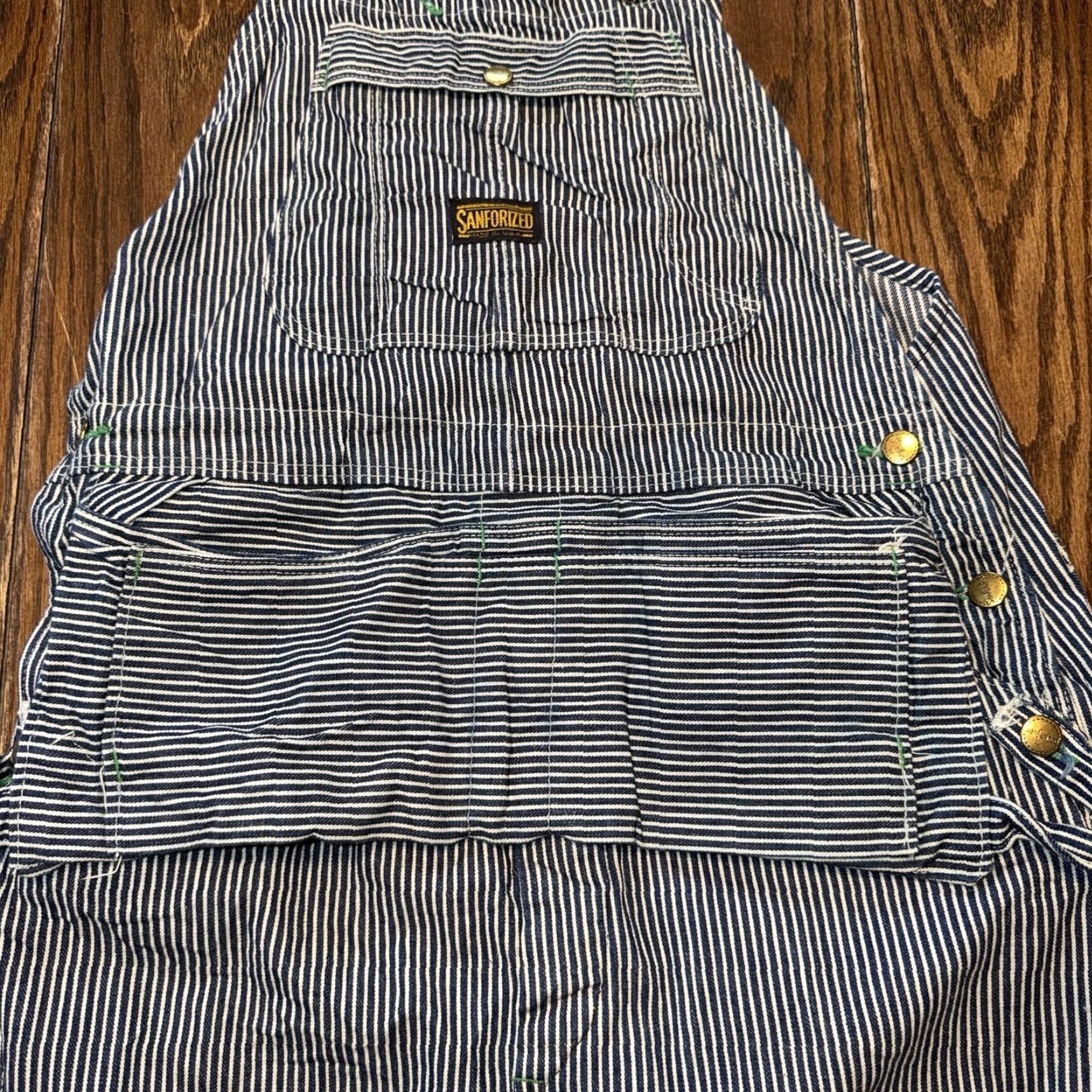 Lee VINTAGE Lee Overalls Union Made In USA Striped Button Fly 38x30 Denim Blue White Stripe 70s Farmers Work Mens Size US 38 / EU 54 - 5 Thumbnail