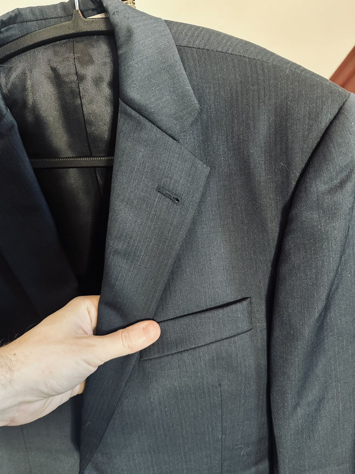 Burberry Navy blue herringbone striped wool MiUSA jacket Size 38R - 6 Thumbnail