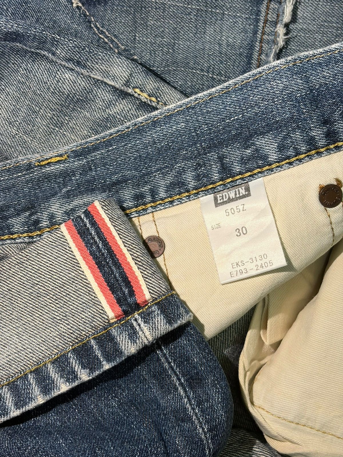 Edwin Vintage 90s Edwin 505Z Selvedge Buckle Back Distress Jeans Size US 33 - 5 Thumbnail